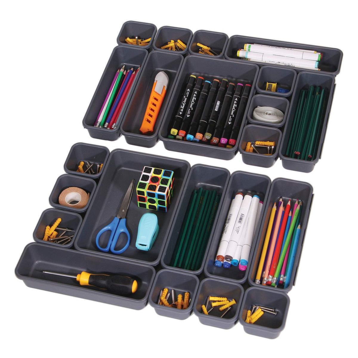 Set of 22 Interlocking Desk Drawer Organizer Tray Dividers Plastic Shallow Narrow Drawers Organizers Separators and Storage Bins