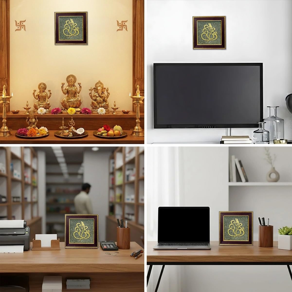 Astrotalk Ganesh Ji on Raw Pyrite Frame | Ganesh Idol for Home Decor with Pyrite Stone Frame | Ganesh Vastu Items for Home & Office | Gift for Man & Woman | 19x19x1 cm | 1 Piece