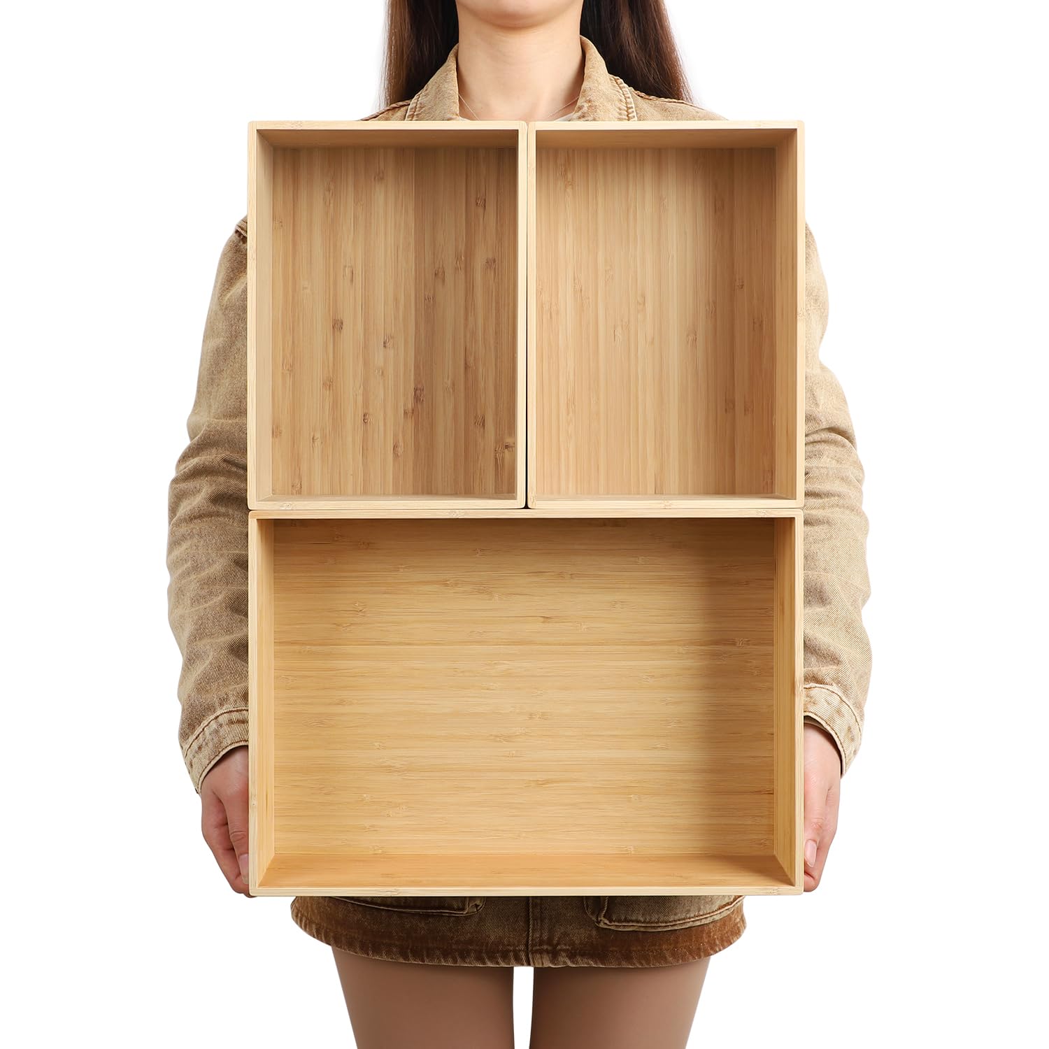 BAMOTTO CRAFTBAMBOO 3Piece Bamboo Storage Box Set Stackable Organizer