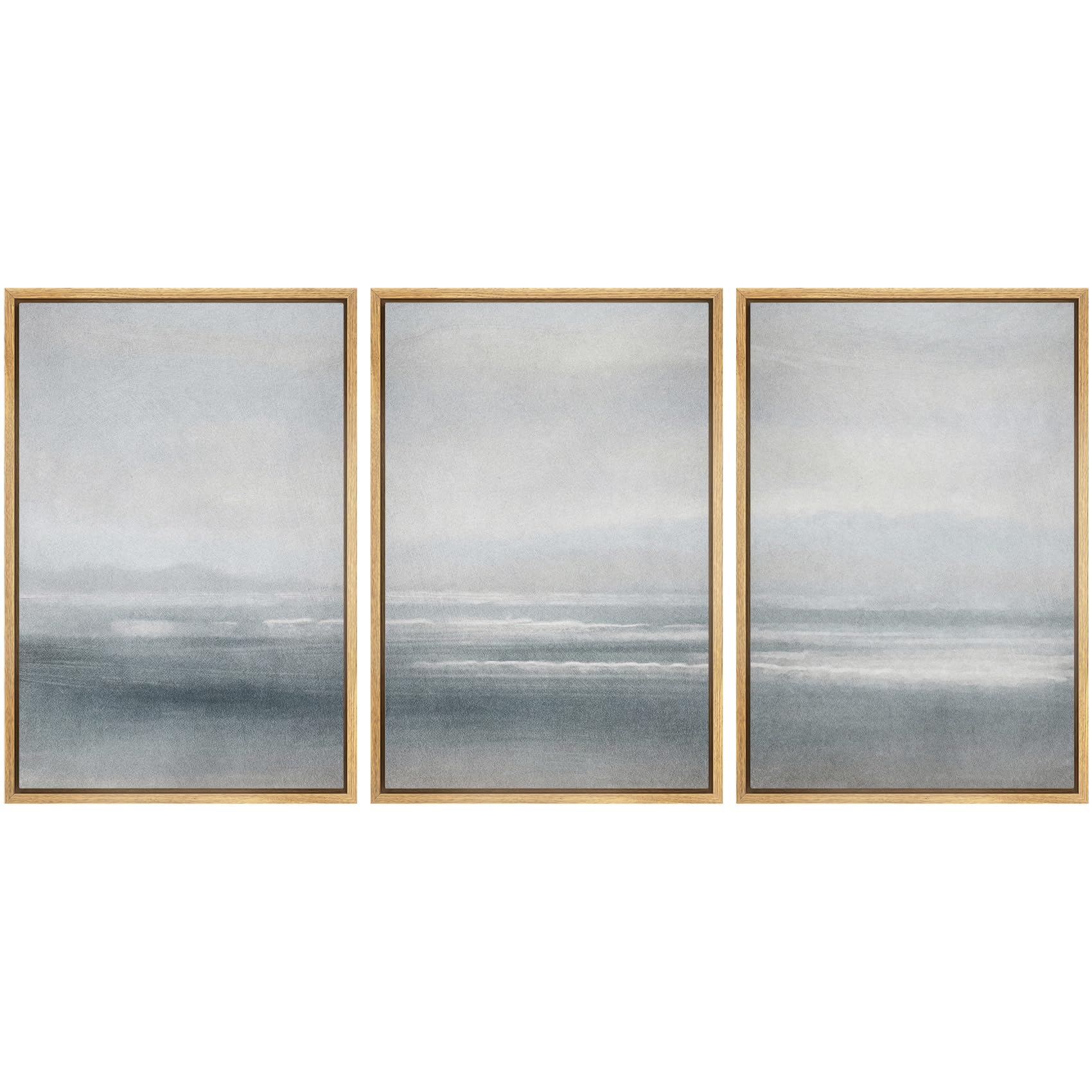 Signwin Framed Canvas Print Wall Art Set Serenity Seascape Soft Blue Ocean Views Modern Art Decorative Rustic Calm/Zen For Livin