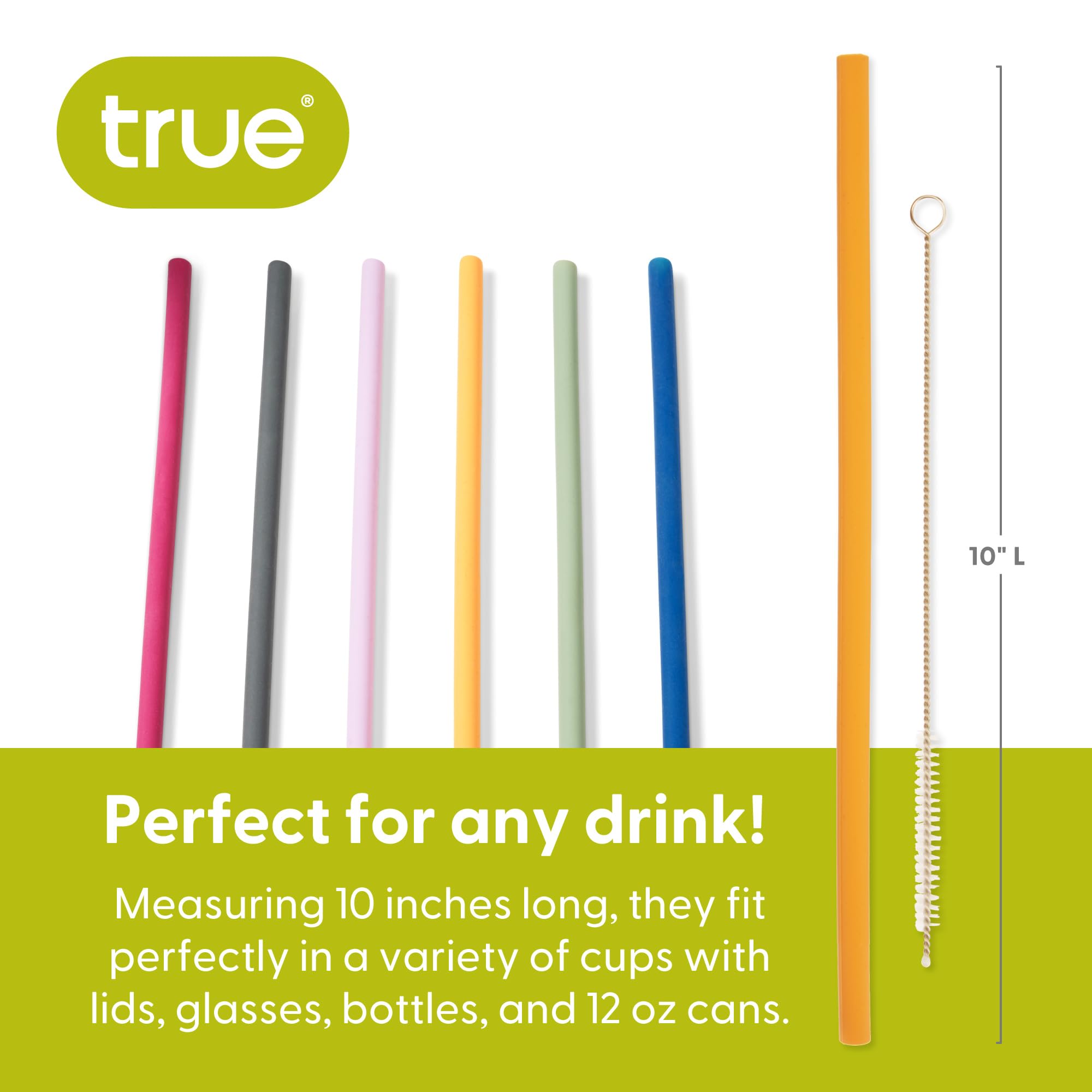 True Reusable Silicone Straws With Cleaning Brush, For Smoothies, Hot And Cold Drinks, Travel Straws, Drinking Accessories, Set