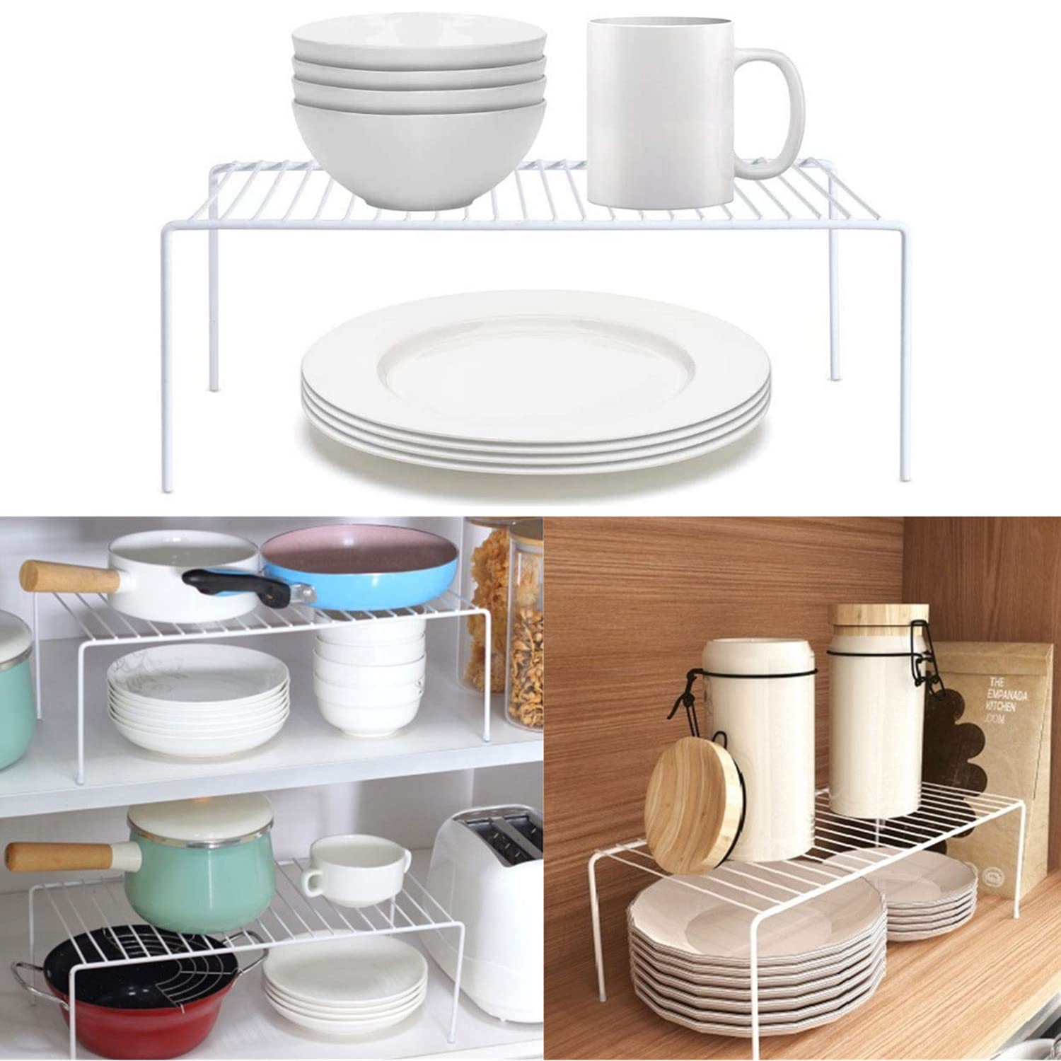 Gedlire Kitchen Cabinet Organizer Shelf Rack Set Of 2, Medium (13 X 9.4 Inch) Metal Freezer Organizer Wire Shelves, Plate Dish S