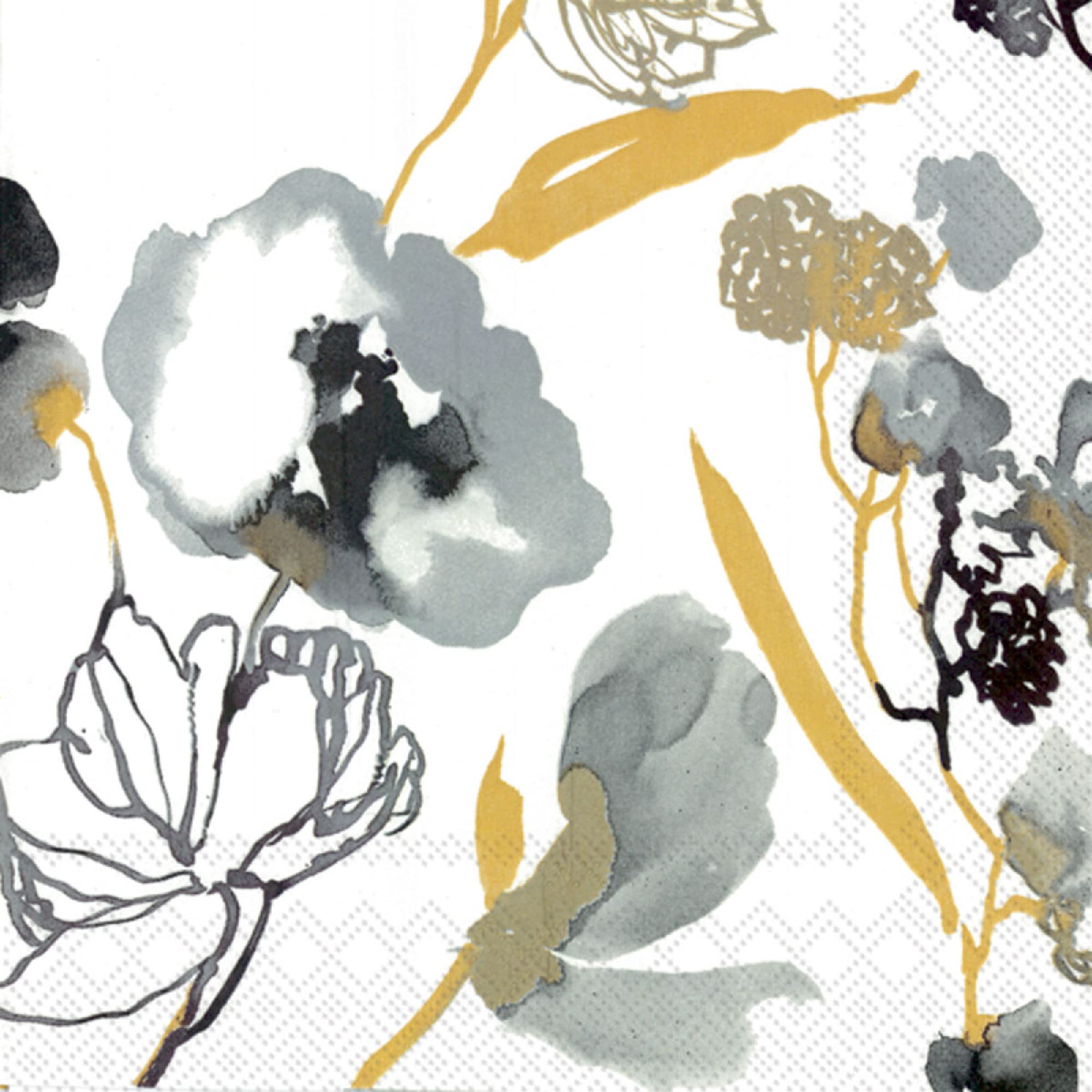 Floral Lunch Napkins - 40 Count Ariella Silver Design - 6.5 X 6.5 Inches, Gold & Silver Flowers On White