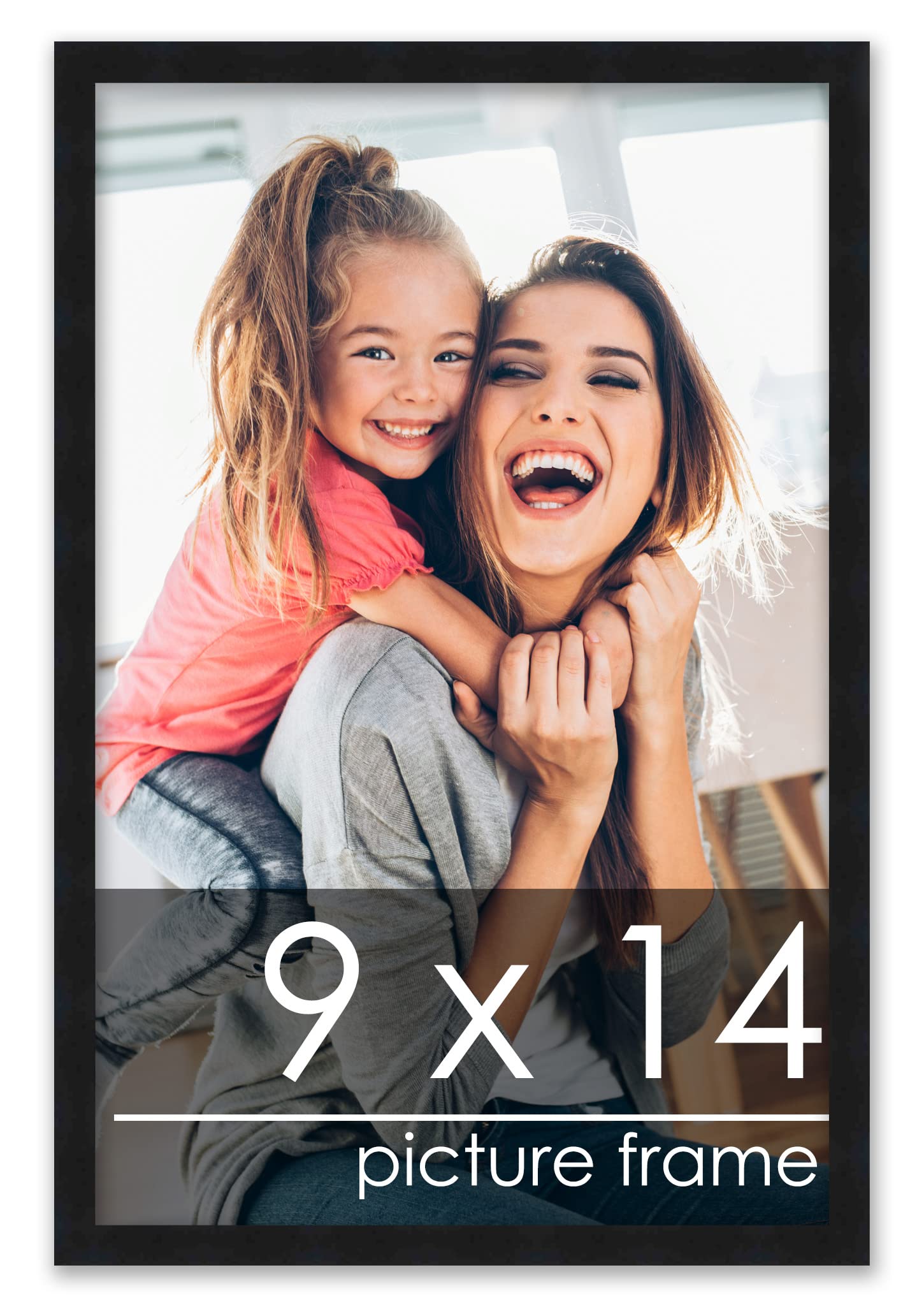 Poster Palooza 9x14 Frame Black Solid Wood Picture Frame | 0.75 Inch Moulding Width | Includes UV Acrylic Plexiglass, Foam Board