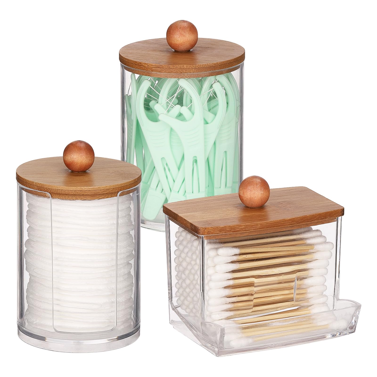 Tbestmax Bathroom Organizer Accessories Set-10 Oz,7 Oz Qtips Holder Storage With Bamboo Lids, Cotton Ball/Swabs Dispenser, Apoth