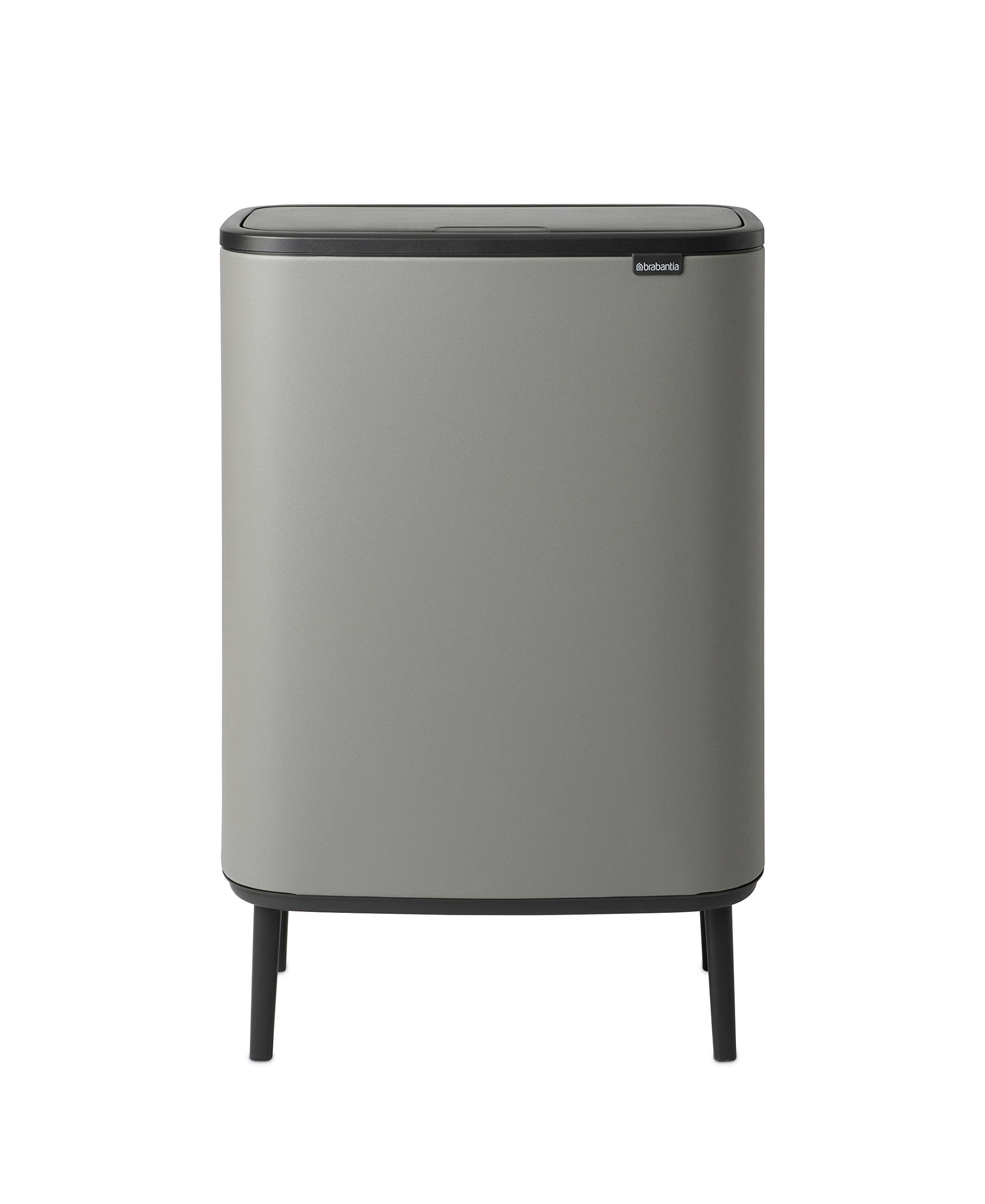 Brabantia Bo Hi Touch Top Trash Can - 2 X 8 Gal Inner Buckets (Mineral Concrete Gray) Waste/Recycling Garbage Can, Removable Com