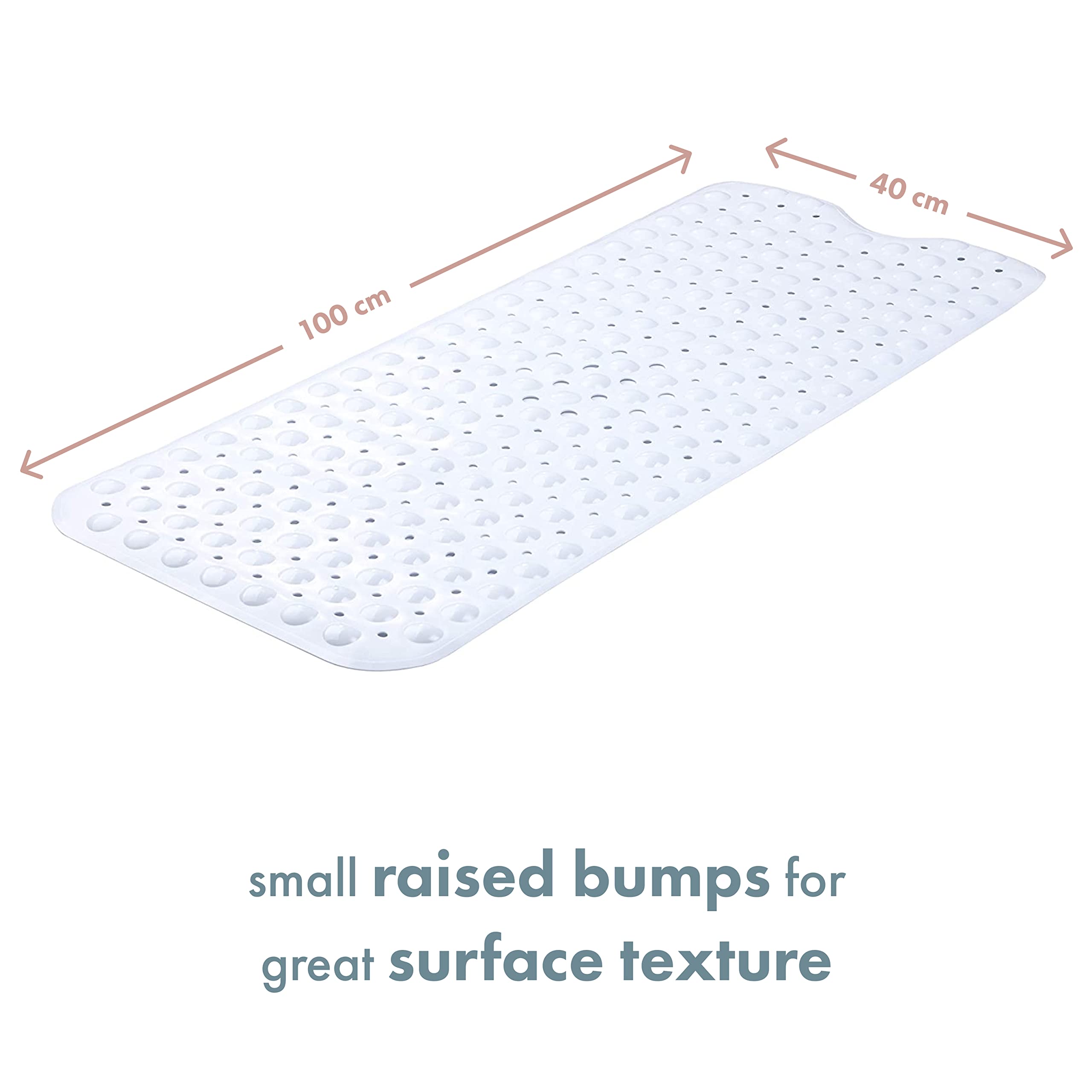 TranquilBeauty Non-Slip Bath Mat - Extra Long 40x16in, White, Machine-Washable, Suction Cups, Ideal for Elderly & Children, Model BM1W