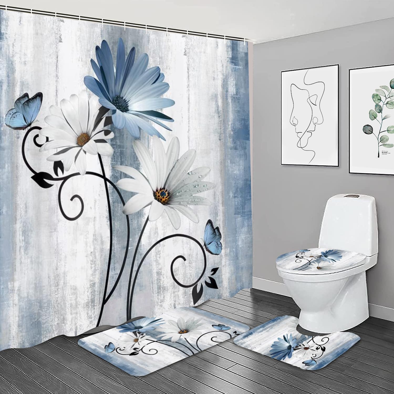 Nbvko 4 Pcs Black Marble Shower Curtain Sets With Rugs Gold Bathroom Sets With Shower Curtain And Rugs Modern Abstract Bathroom 
