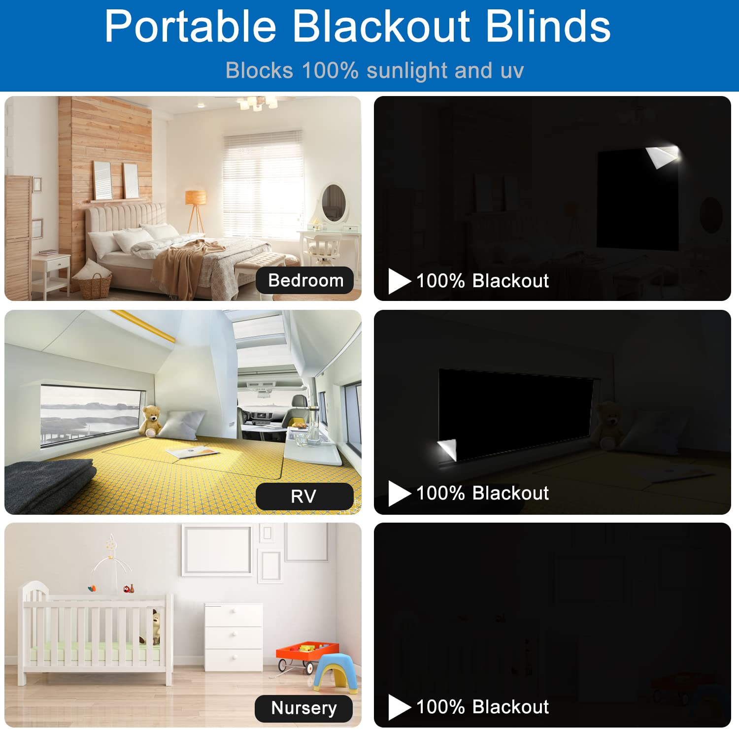 100% Blackout Blind Magnetic Window Cover 118 x 57Inch,No Drill,Cut Any Size/Shape,Portable Black Out Shades Curtains for Nurser