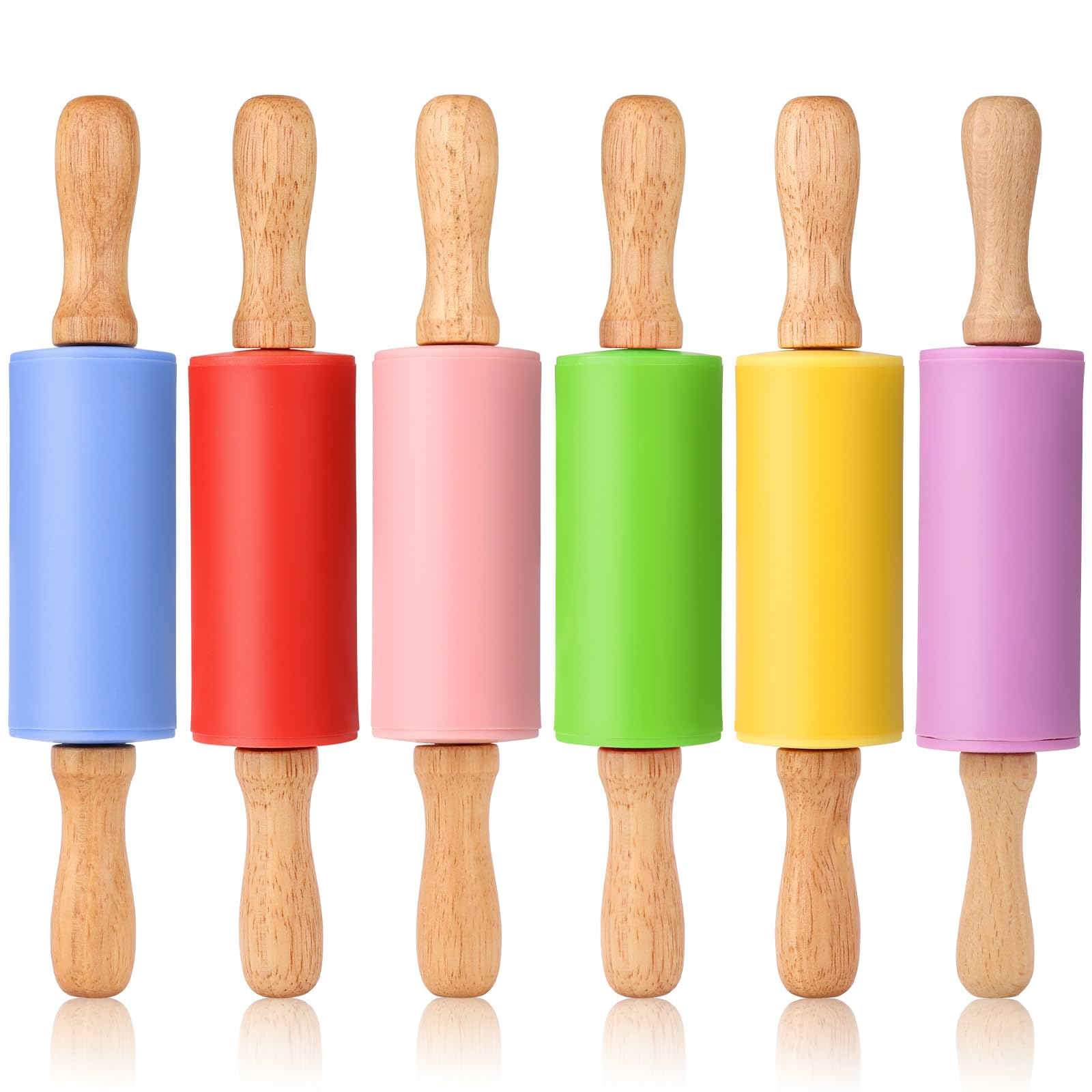 Honglida Mini Silicone Rolling Pin for Kids, Non-stick Surface Wood Handle, 9 Inch 6 Pack