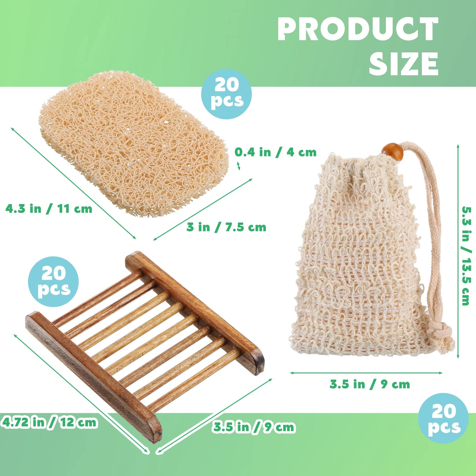 60 Pcs Soap Saver Set Including Wooden Soap Dish, Soap Exfoliating Bag, Soap Saver Pads Bulk With Self Drain, Bar Soap Holder Me