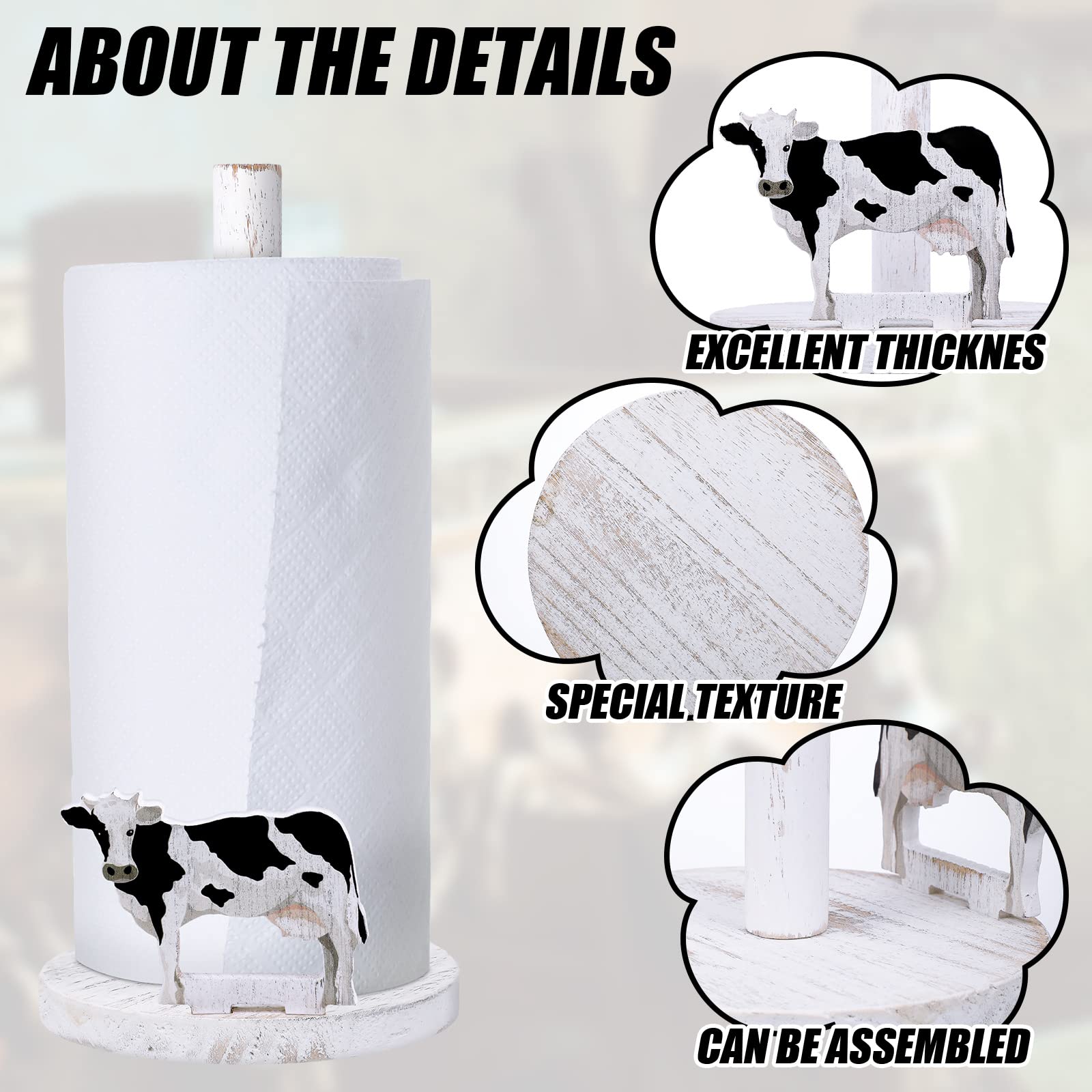 Farmhouse Paper Towel Holder Cow Rooster Sunflower Wooden Paper Towel Stand Paper Towel Dispenser Decorative Farm Kitchen Access