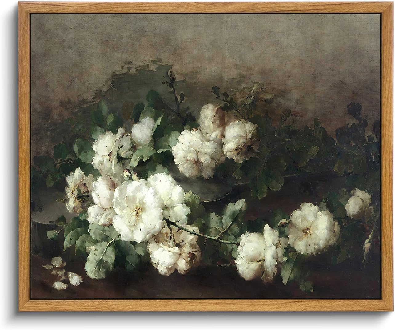 Kbkbart Vintage Flower Wall Art, Framed White Flower Pictures Decor Aesthetic, Vintage Floral Bathroom Canvas Painting, Desk She