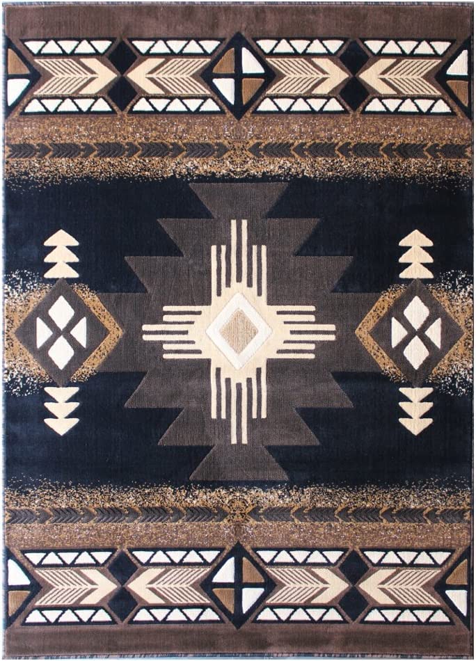 YHSF South West Native American Area Rug C318 (Black, 3 Feet 10 Inches x 5 Feet 2 Inches)