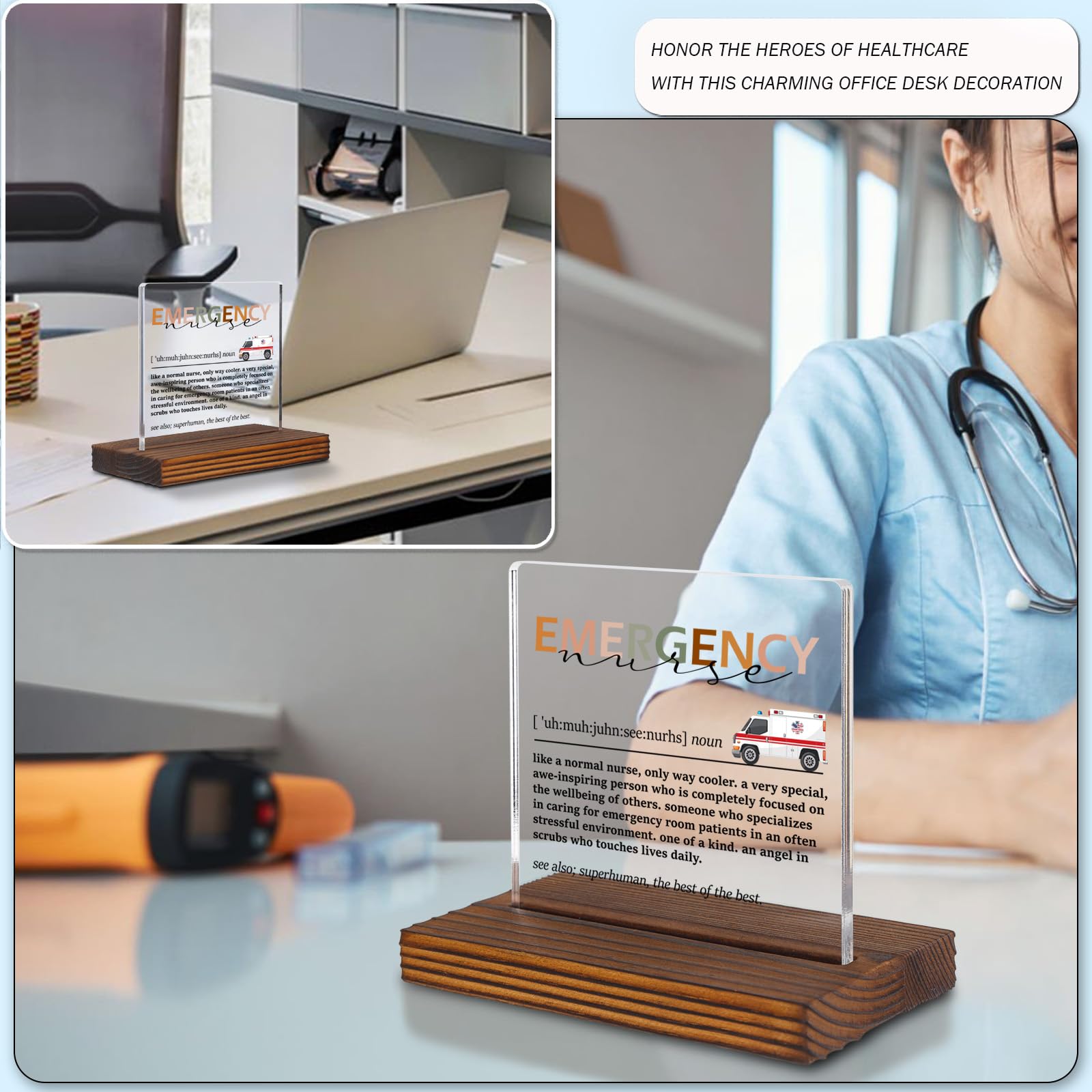 Emergency Nurse Definition Clear Desk Decorative Sign, Appreciation Thank You Gift for Er Nurse, First Responders ED Nurse Gifts