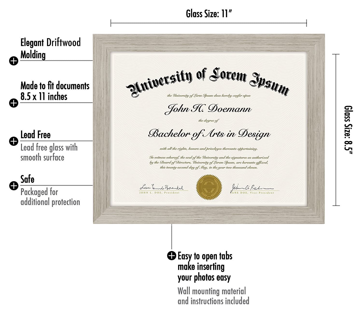 Americanflat 8.5x11 Diploma Frame with Shatter-Resistant Glass - Document Frames with Engineered Wood - Legacy Collection - Cert