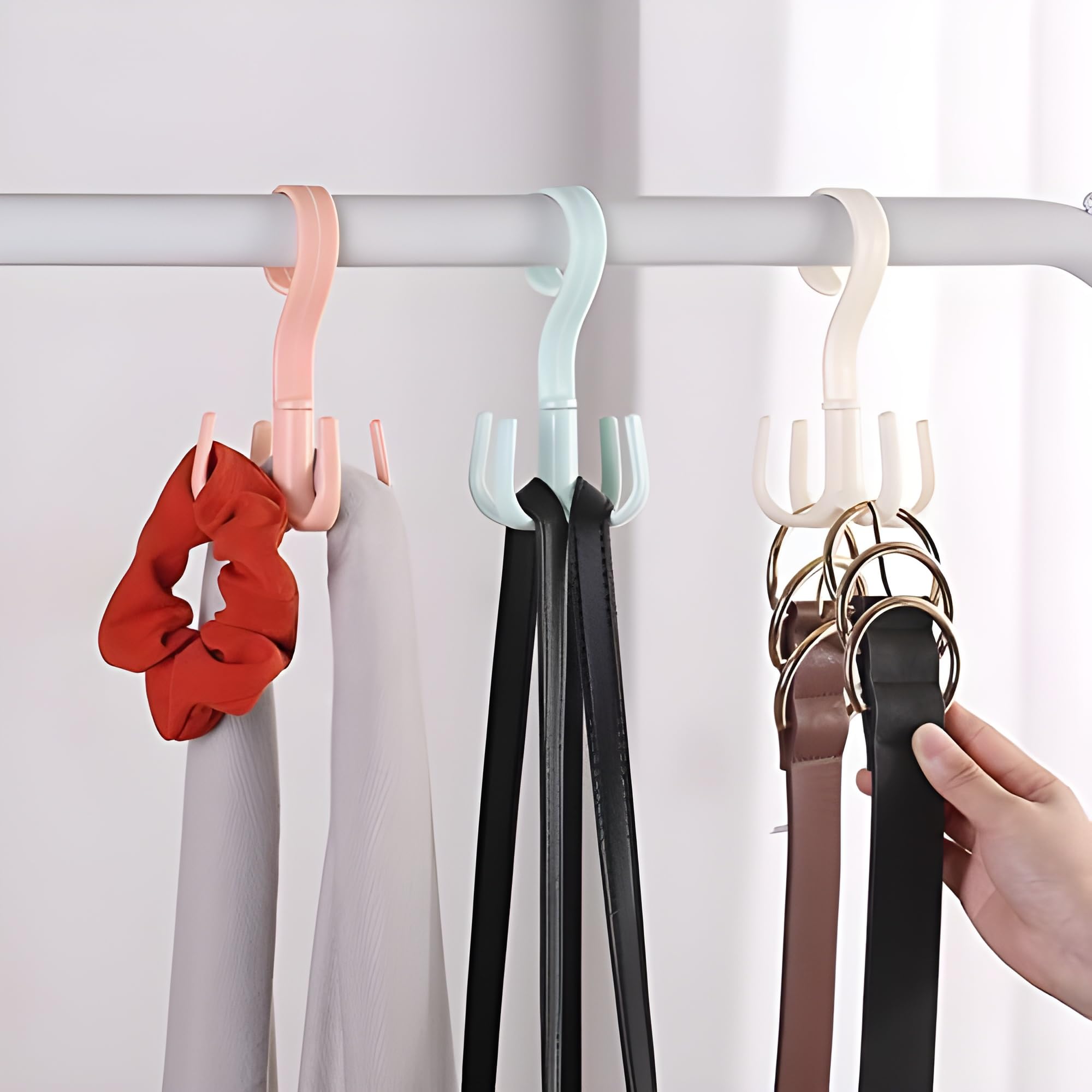 Jialto 4 Pcs Multi-Function 360 Degree Rotatable 4 Claw Hook Closet Hanging Organizer Hangers For Closet Organizer, 360 Degree R