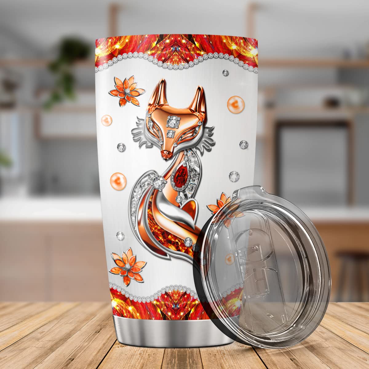 9Gift4You Fox Coffee Tumbler Jewelry Style Birthday Gifts For Girls Women Sisters Friends Large Travel Mug With Lid Insulated Cu