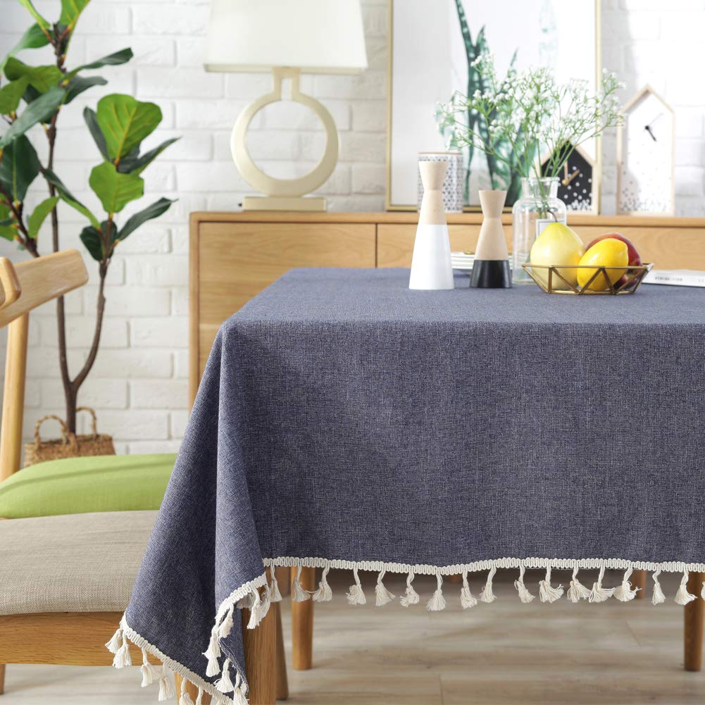meioro Tablecloth Solid Color Tassel Tablecloths Rectangular Table Cloth Cotton Table Cover Multi-Purpose Indoor and Outdoor(36 x 36 Inch  Navy Blue)