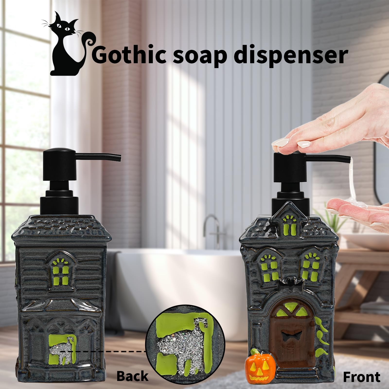 Amaauto Halloween Soap Dispenser, Refillable Liquid Bathroom Soap Dispenser, 19Oz Hand Soap Dispenser, Ceramic Liquid Soap With