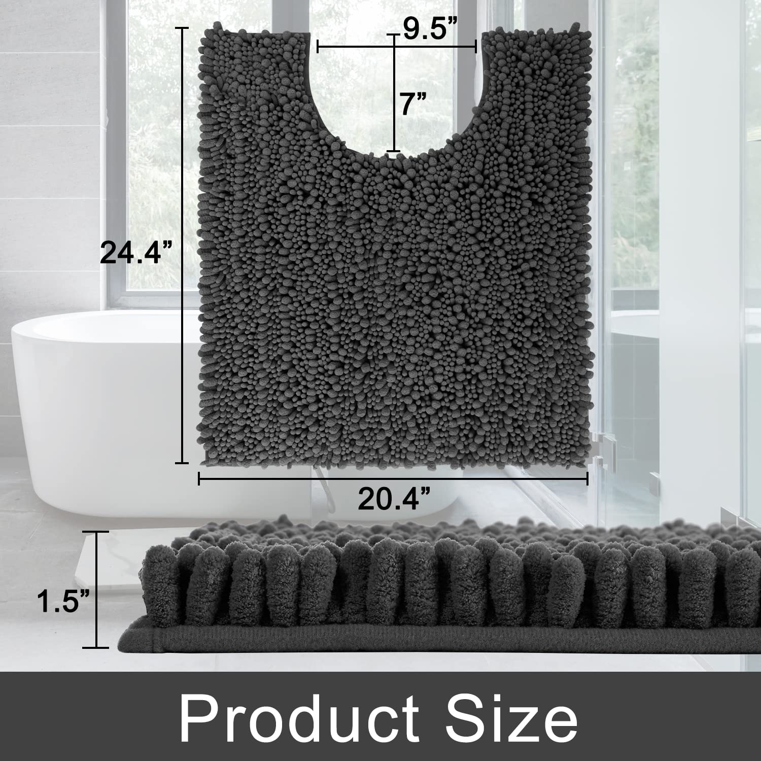 Yimobra Luxury Shaggy Toilet Rug, Non-Slip Contour Bath Mat For Bathroom Floor, 24.4 X 20.4 Inches, Soft Comfortable U-Shaped To