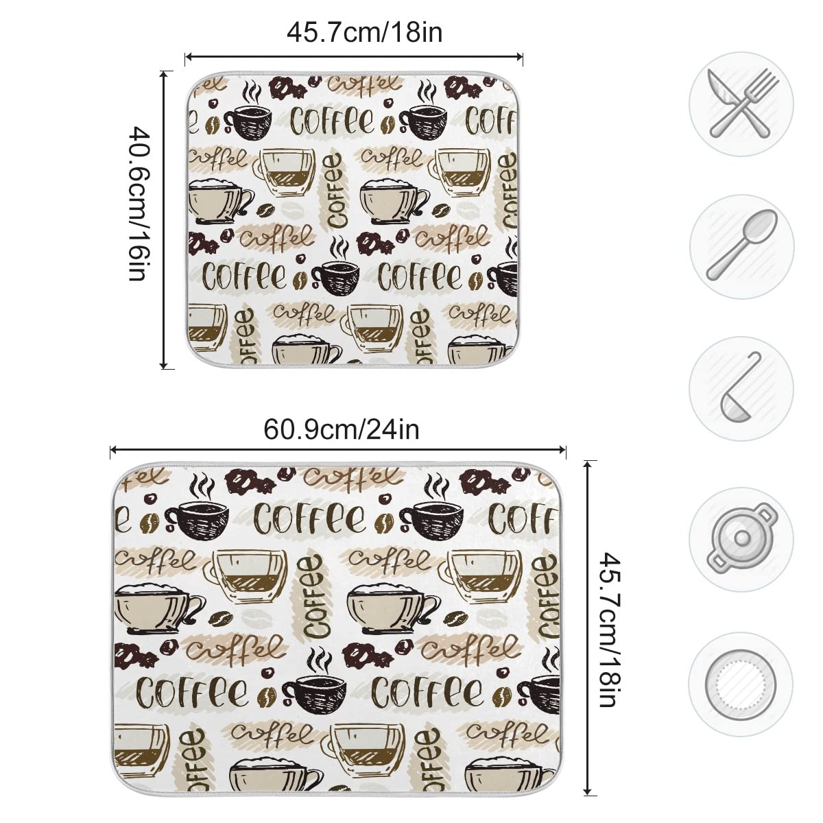 Coffee Mat Coffee Cup Drying Mat Coffee Maker Mat for Tabletop  Coffee Lover Microfiber Dish Drying Mats Cafe Bar Kitchen Spill Mat 16x18 Inch Medium