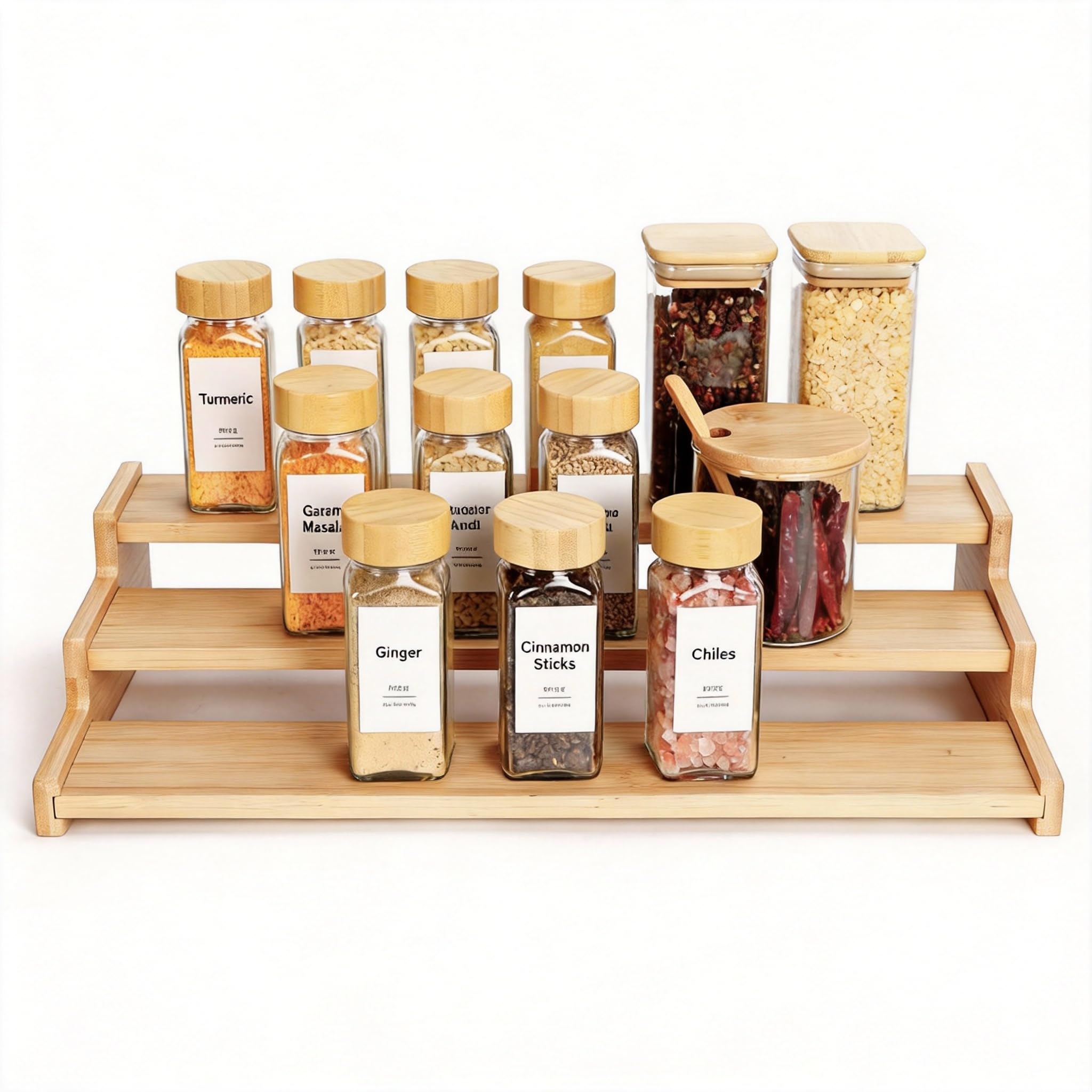 MNADSFKJ Bamboo Spice Rack,3 Tier Spice Rack Organizer for Cabinet