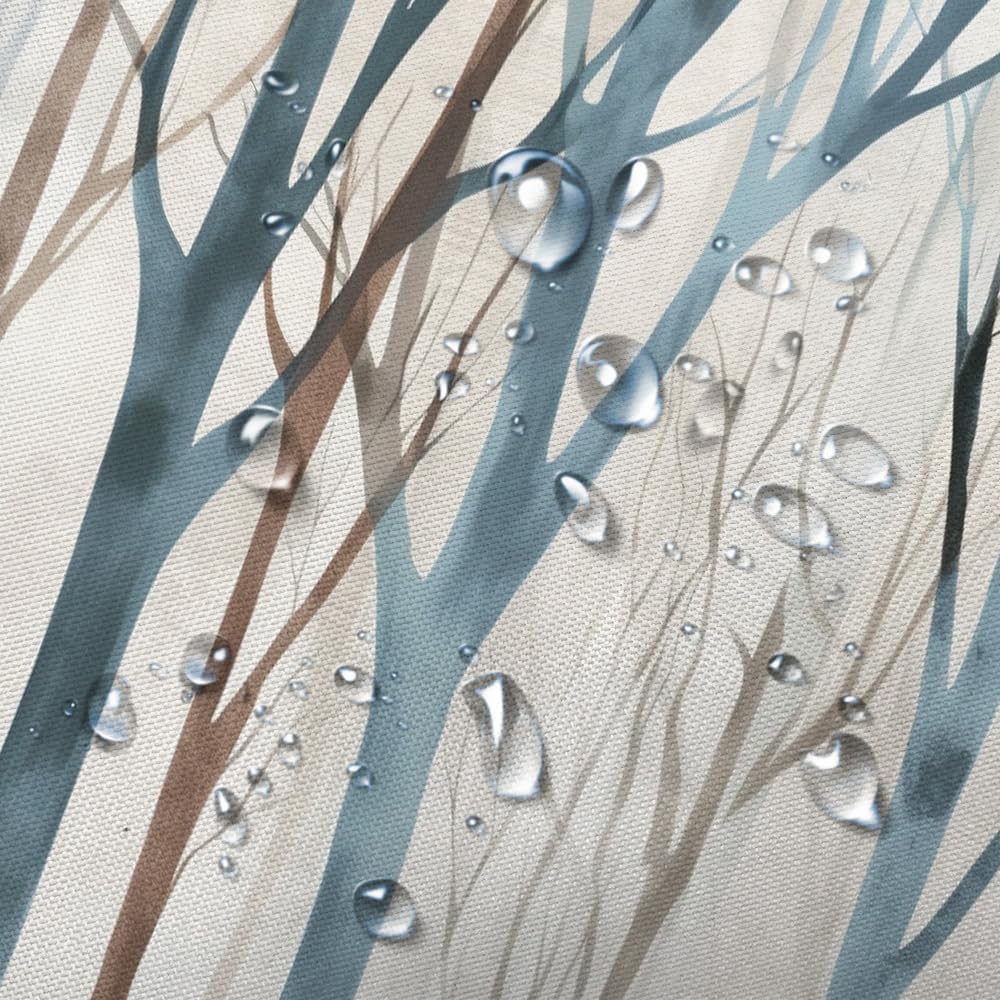 Merchr Brown Blue Tree Fabric Shower Curtain, Art Style Abstract Birch Forest Rustic Wood Polyester Fabric Waterproof Bath Curta