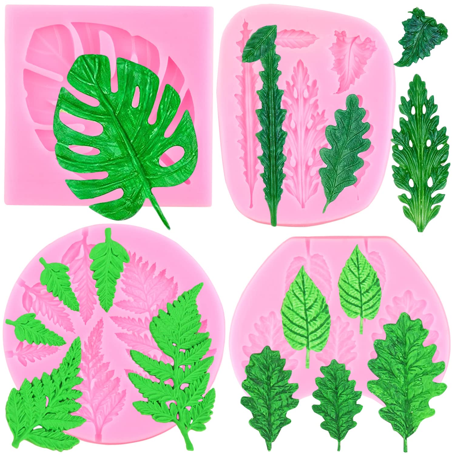 Miyahouse Tropical Leaf Silicone Molds Fern Leaves Fondant Mold Monstera Leaves Candy Mold For Cake Decorating Cupcake Topper Ch