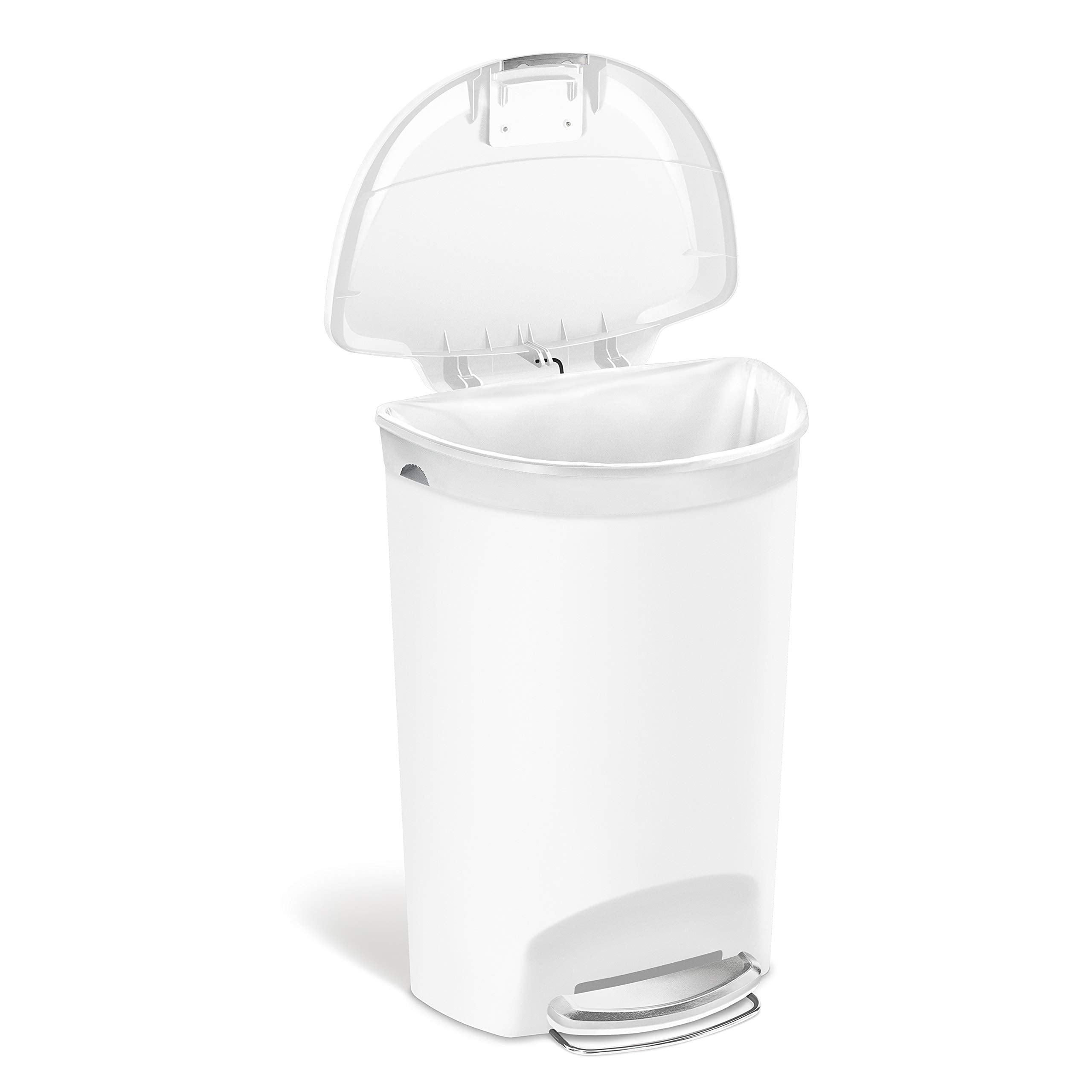 Simplehuman 50 Liter Semi-Round Hands-Free Kitchen Step Soft-Close Lid Trash Can, White