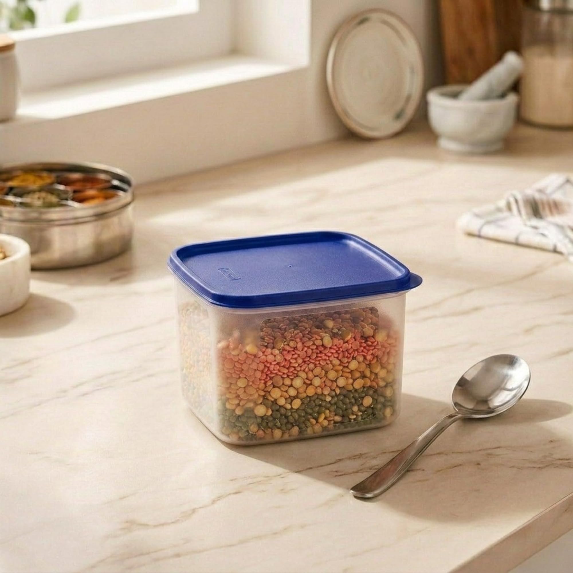 Mahaware Modular Square Plastic Airtight Kitchen Storage Container Set Of 1, 2.5L Each | Big Storage Containers For Rice, Atta &