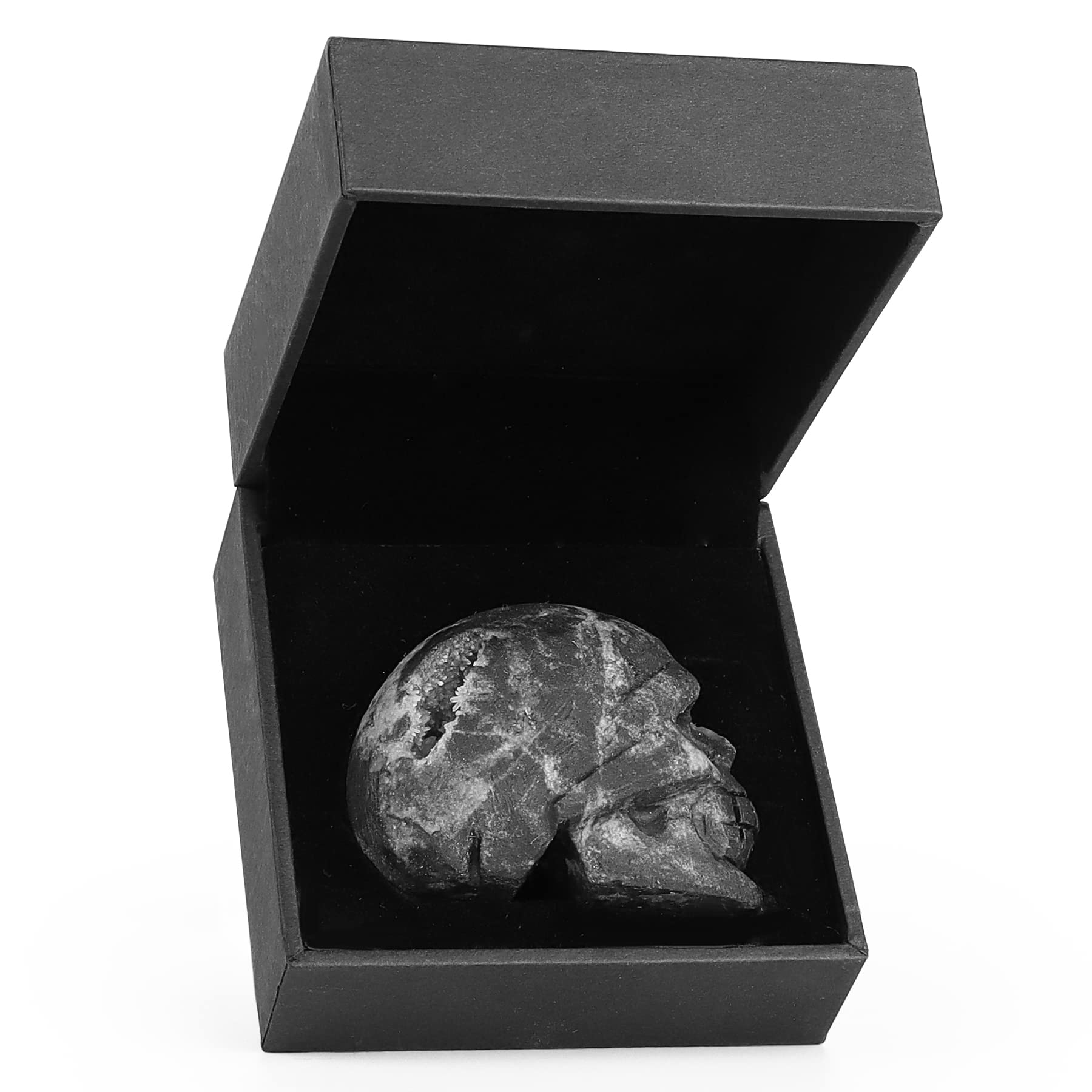 Artistone 2.0 Black Geodes Crystal Skull Head Statue Gemstone Human Head Skeleton Figurines Collectible Sculpture for Home Hallo