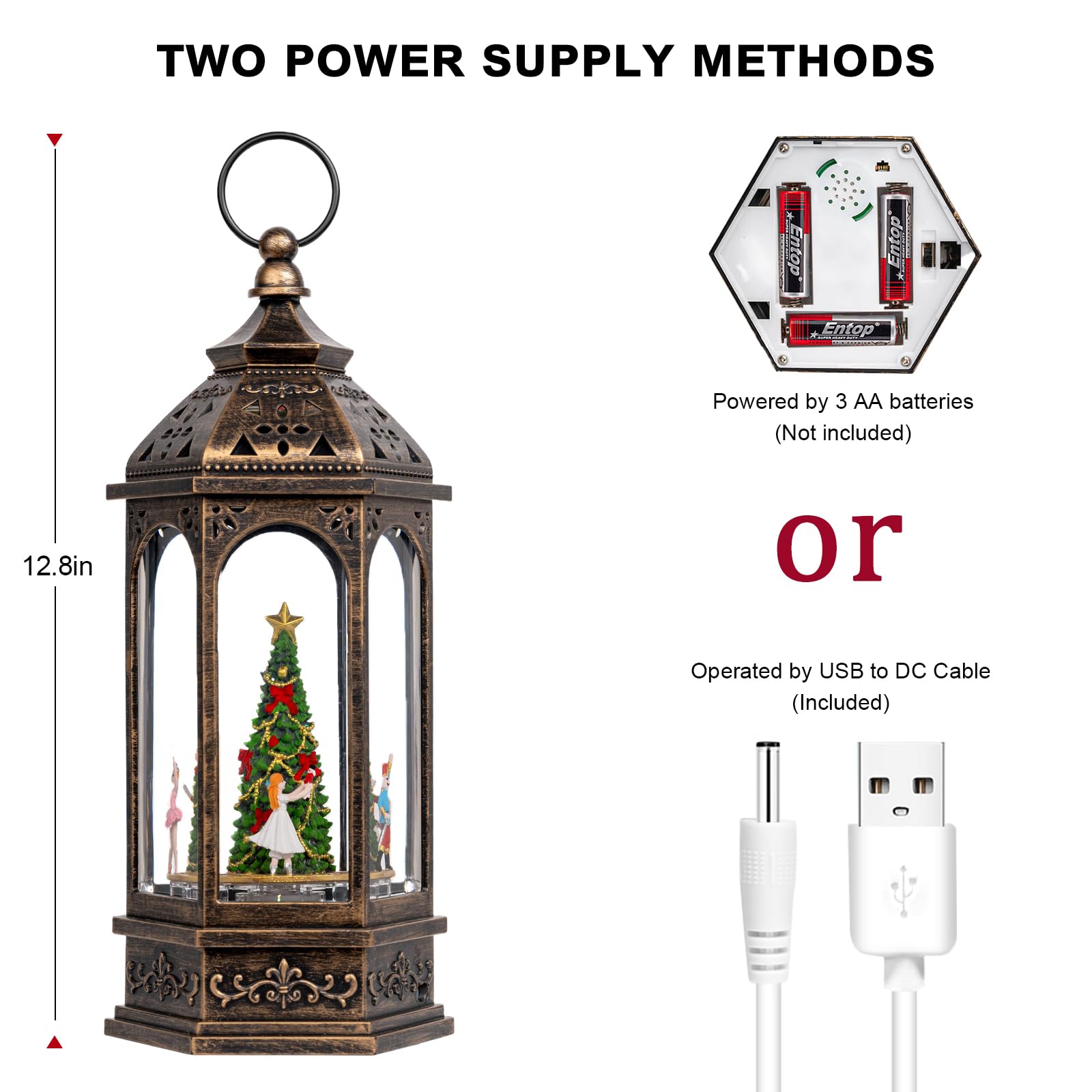 12.8'' Rotating Nutcracker Suite Scene Musical Lighted Christmas Tree Snow Globe Water Lantern with Swirling Glitter Decoration