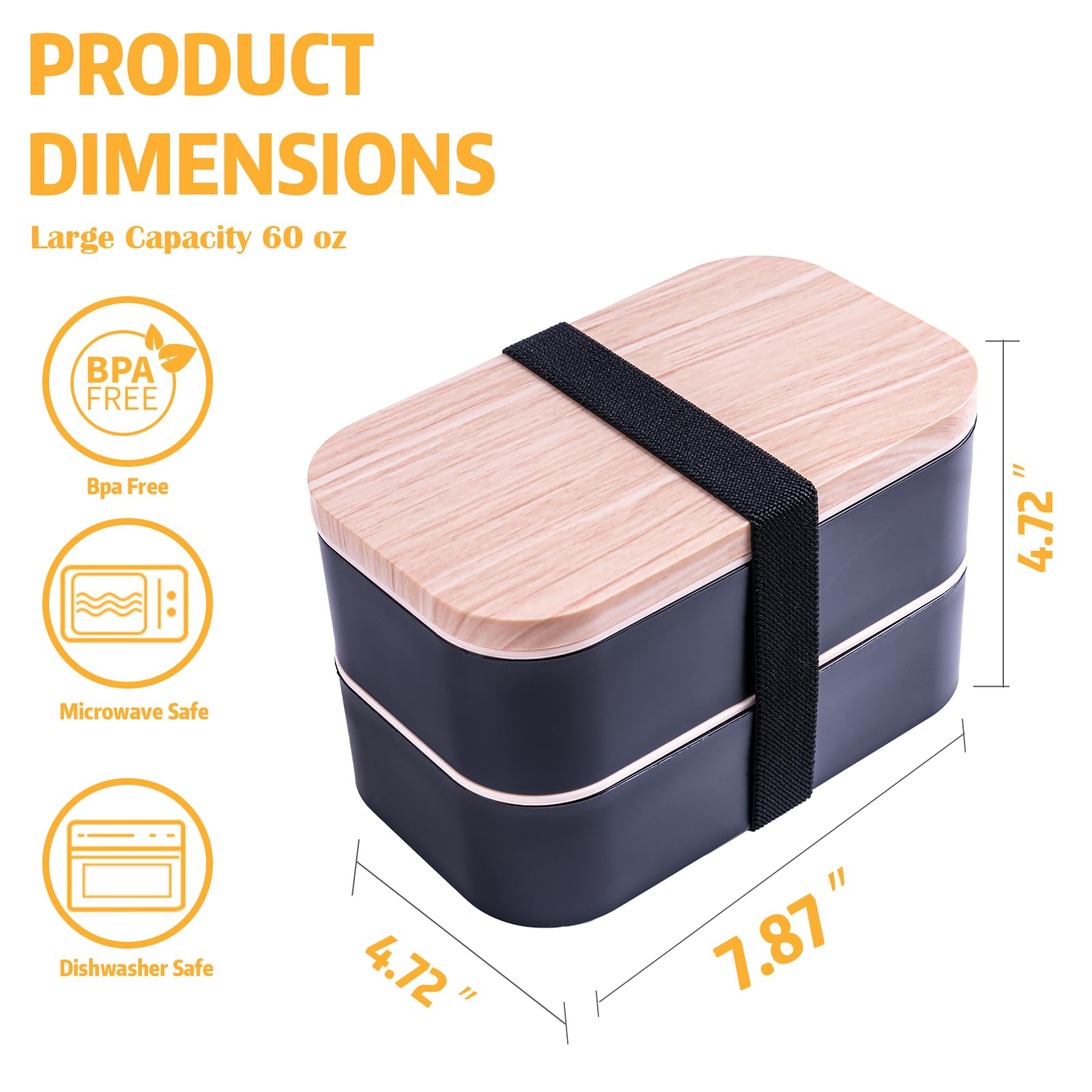 Stackable Bento Box With Utensils Microwave Safe, All-In-One Meal Prep Compartment Lunch Containers Leak Resistant Lunch Box Wit