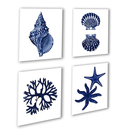 Gnosis Picture Archive Navy Blue Beach Wall Art Decor Set Of 4 Unframed Prints Coastal Home Decor