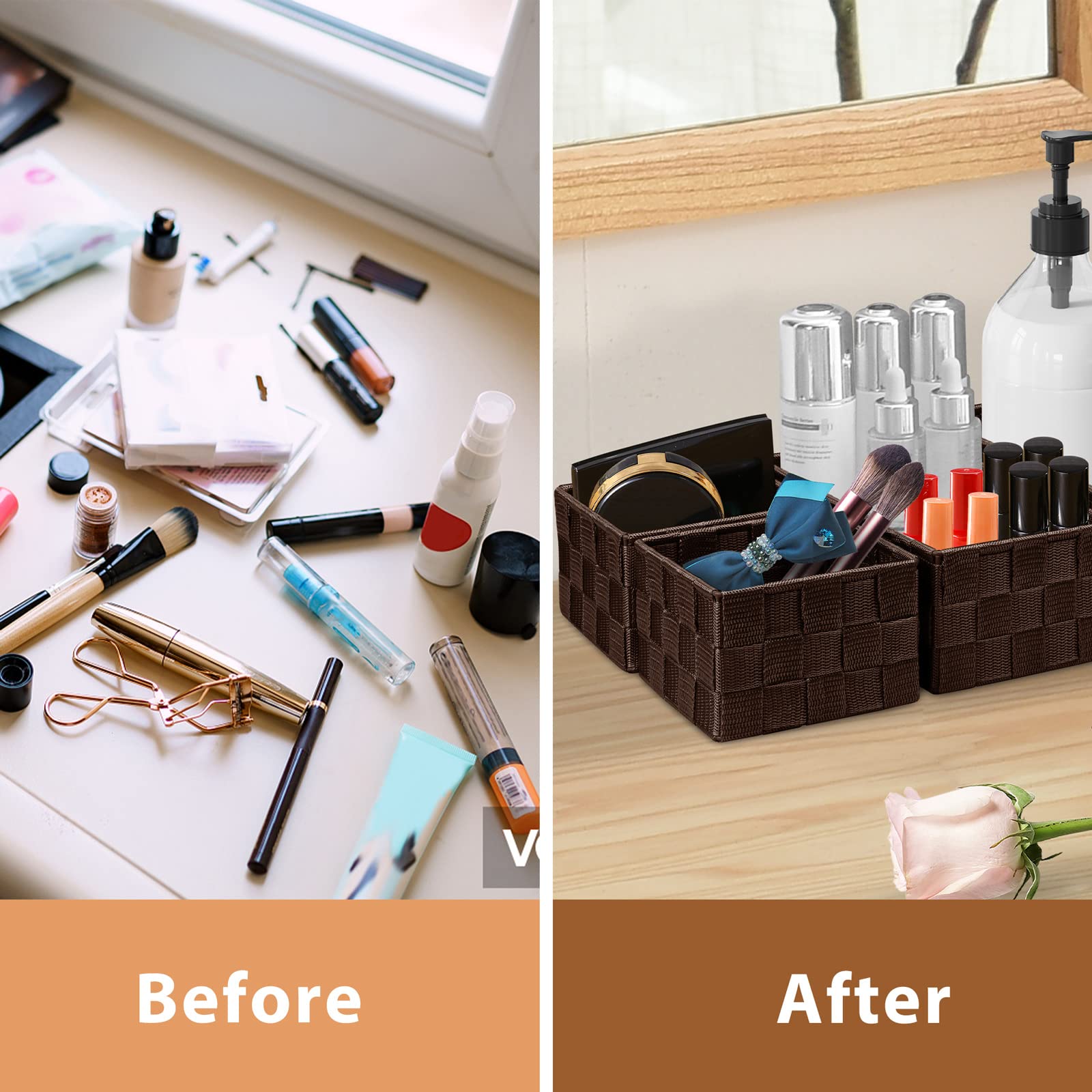 Posprica Woven Storage Baskets for Organizing 6 Pack, Large&Small Storage Cube Bins Set for Bathroom, Storage Boxes Container fo