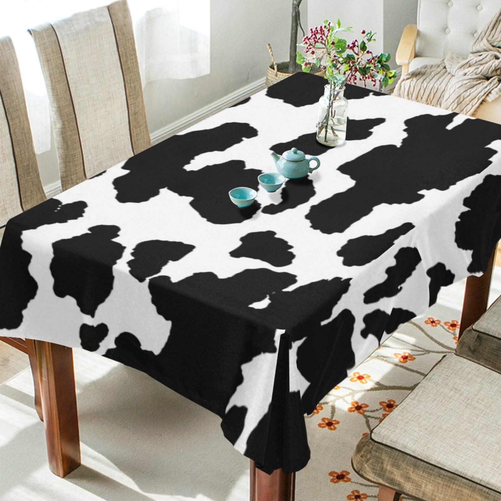 Animal Cow Print Rectangle Tablecloth 54X54 Inch, Wrinkle Resistant Polyester Table Cover Stain Proof Decorative Fabric Table Cl