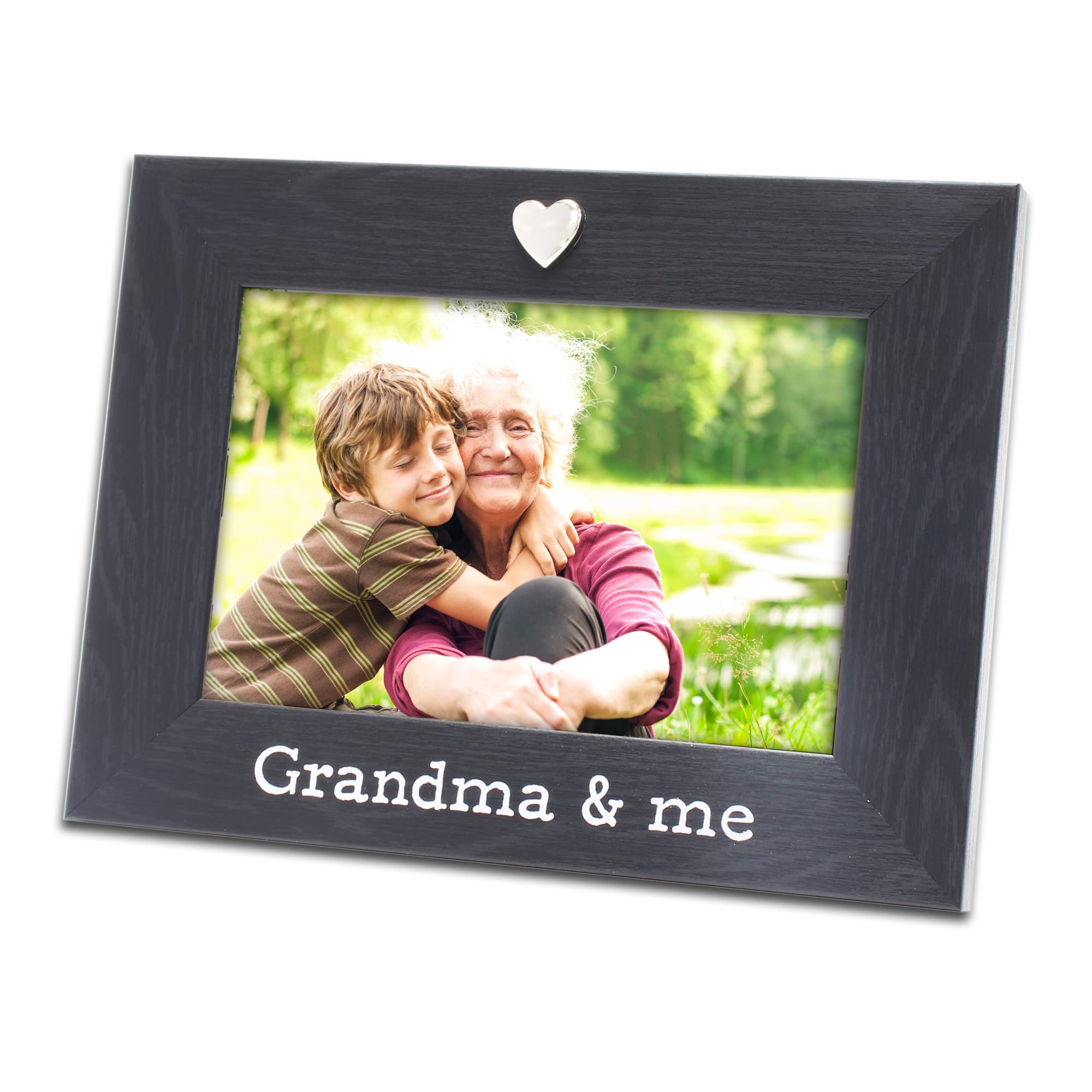 Mimosa Moments Silver Heart Black Picture Frame For 4X6 Photo (Grandma & Me)