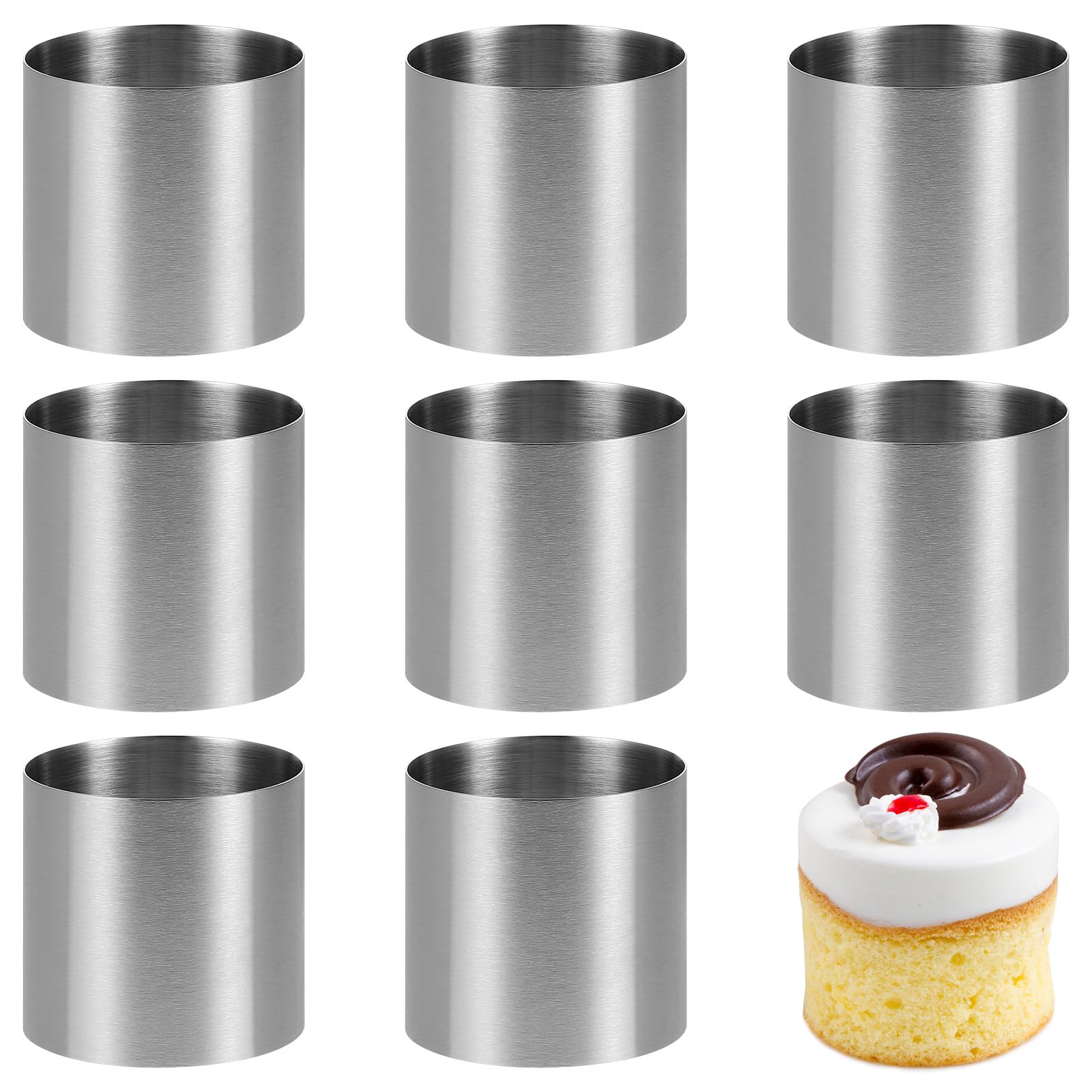 UPKOCH 16Piece Stainless Steel Cake Ring Set  2Inch Mini Round Molds for Mousse, Sushi, Rice Balls, NonStick Baking Molds & 