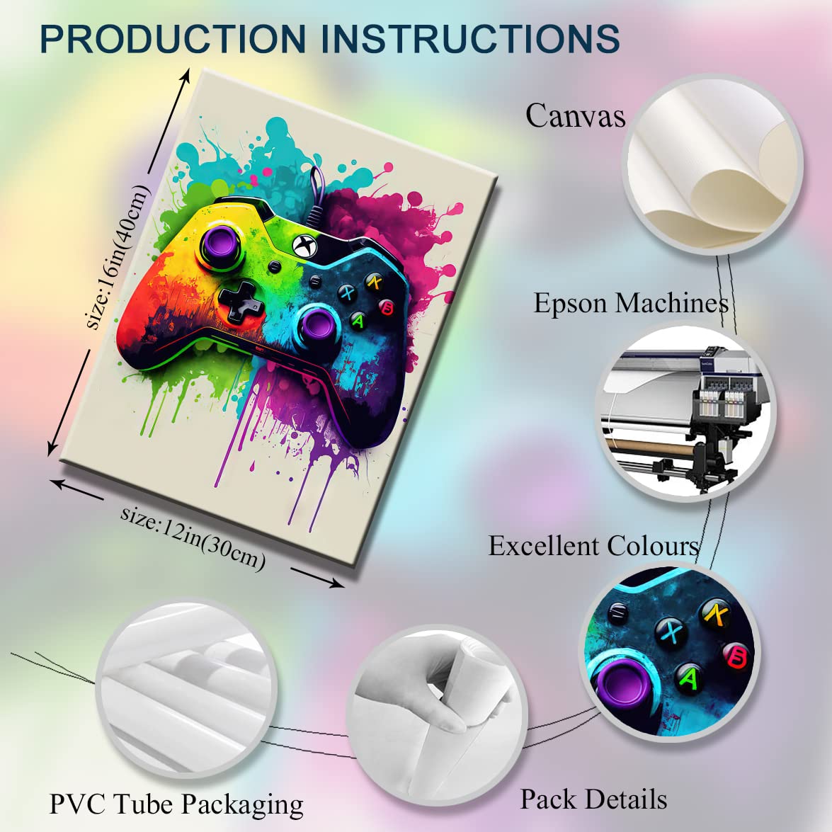 Game Room Decorative Wall Art Color Video Game Handle Earphone Graffiti Theme Poster Neon Light Poster Print Picture Children Yo