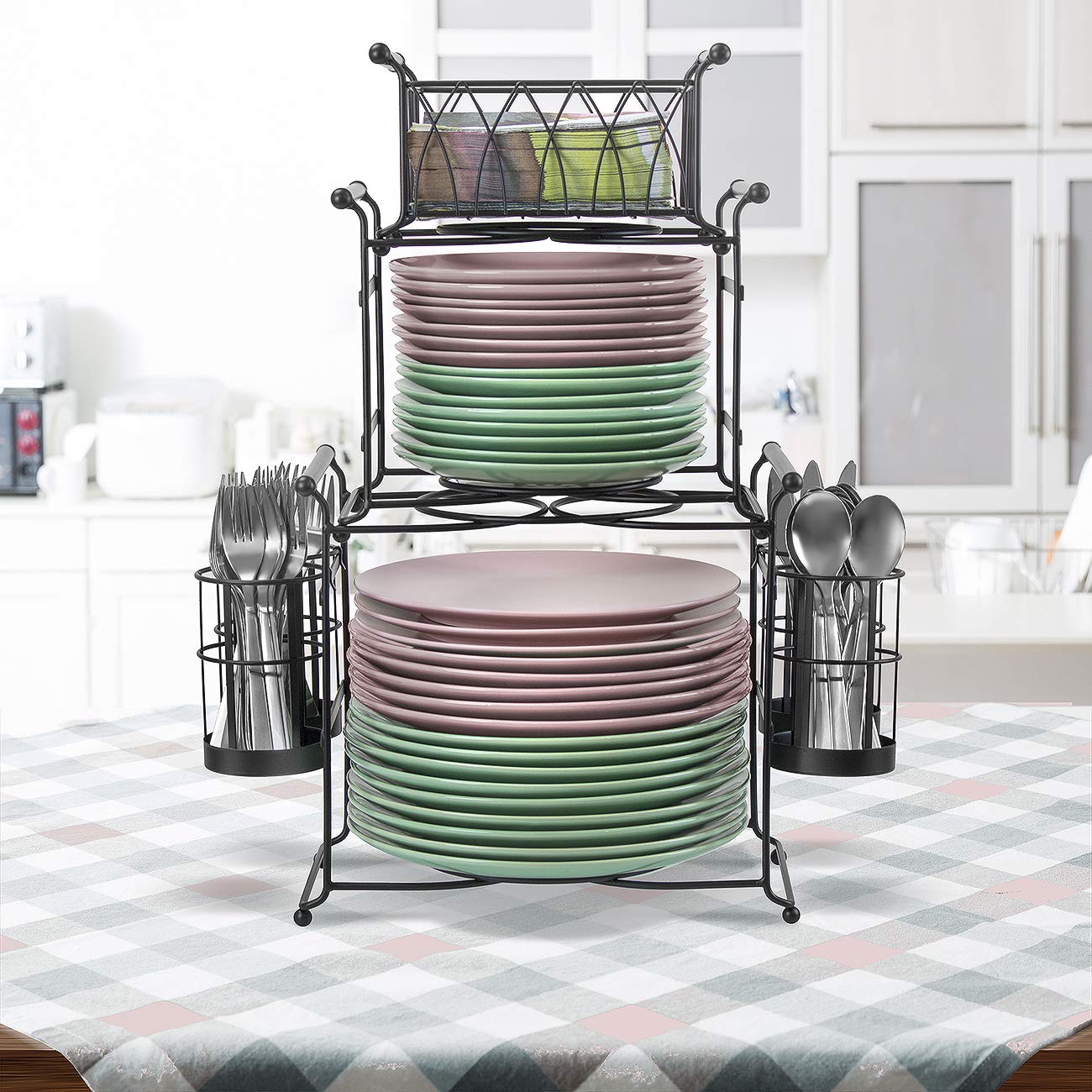 Sorbus Buffet Caddy - 7-Piece Stackable Set Includes Plate, Napkin, And Silverware Holder, 3-Tier Detachable Tabletop Organizer