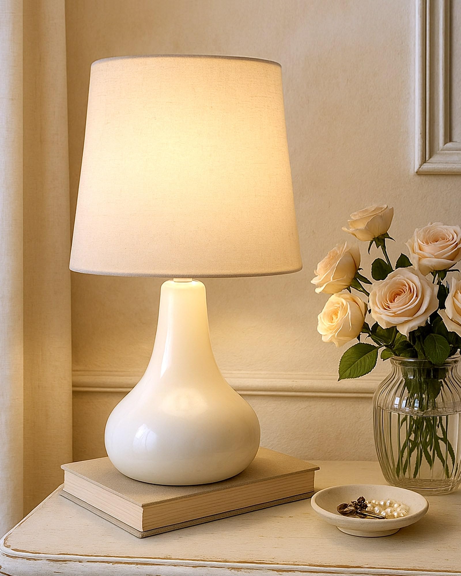Homesake Modern Small Ceramic Table Lamp, Warm Light Classic Bedside Desk Lamp For Living Room Bedroom Dining, Restaurant, Farmh
