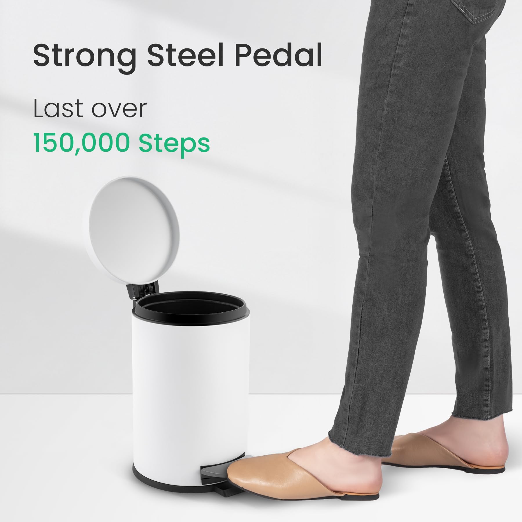 Cesun 1.2 Gallons Small Trash Can With Lid, White Bathroom Garbage Can With Foot Pedal, Mini Round Wastebasket For Bathroom, Bed