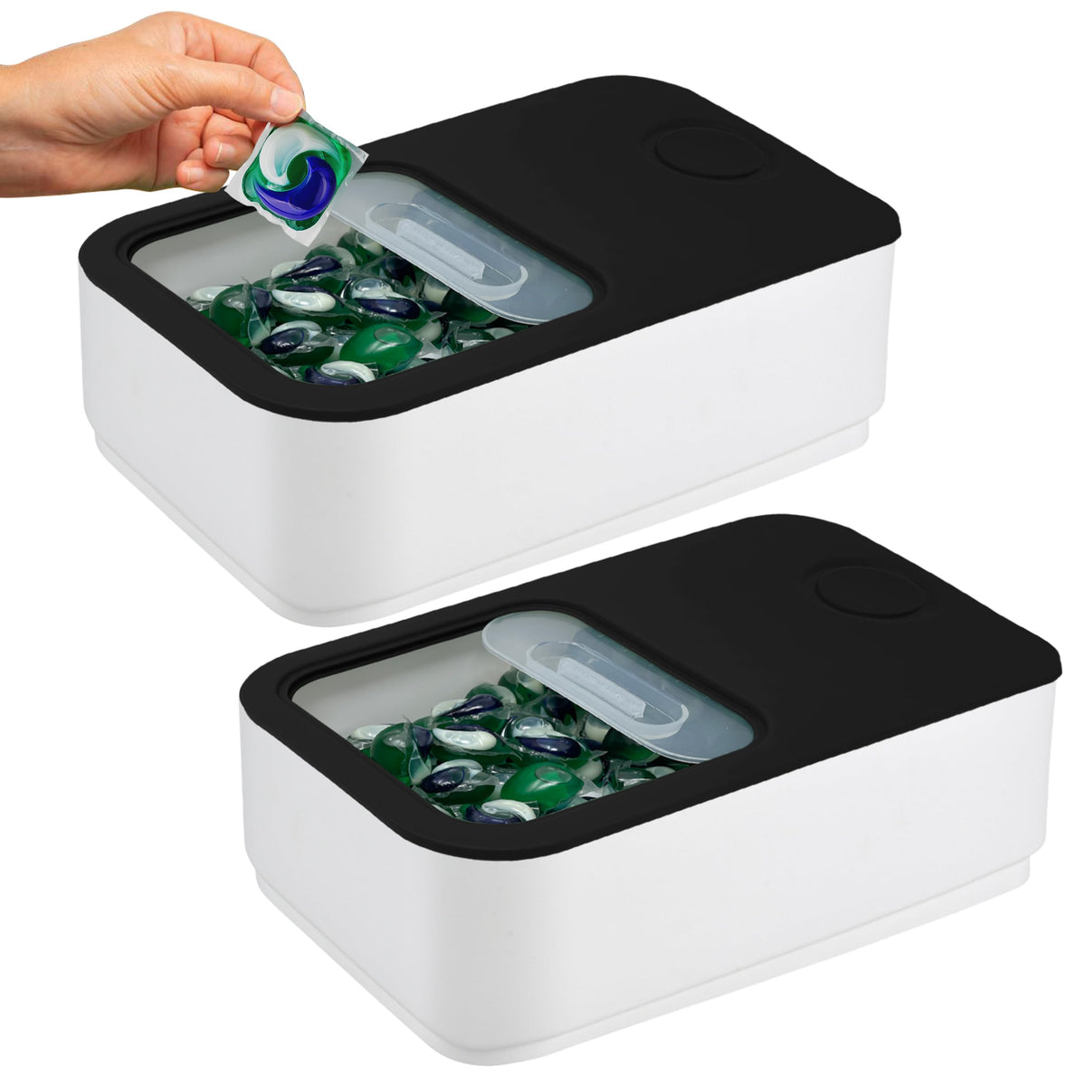 Skywin Laundry Pod Container With Slide Lid (Black)-15   X8.7   X4.5   - Holds 11 Pounds, Fits 2 Bottles Of Laundry Detergent Or