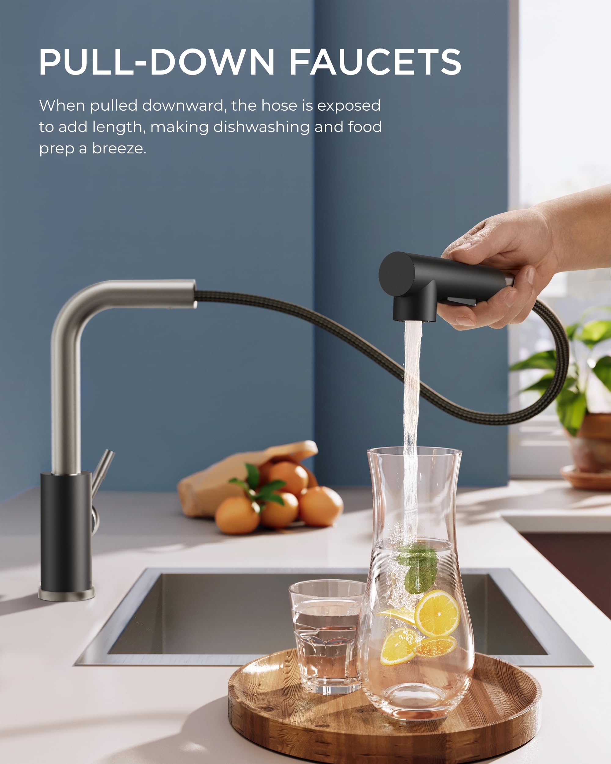 FORIOUS Kitchen Faucet with Pull Down Sprayer  Black Brushed Sink Faucet  Single Handle Kitchen Sink Faucet with Deck Plate  Commercial Modern rv Stainless Steel Kitchen Faucets  Grifos De Cocina