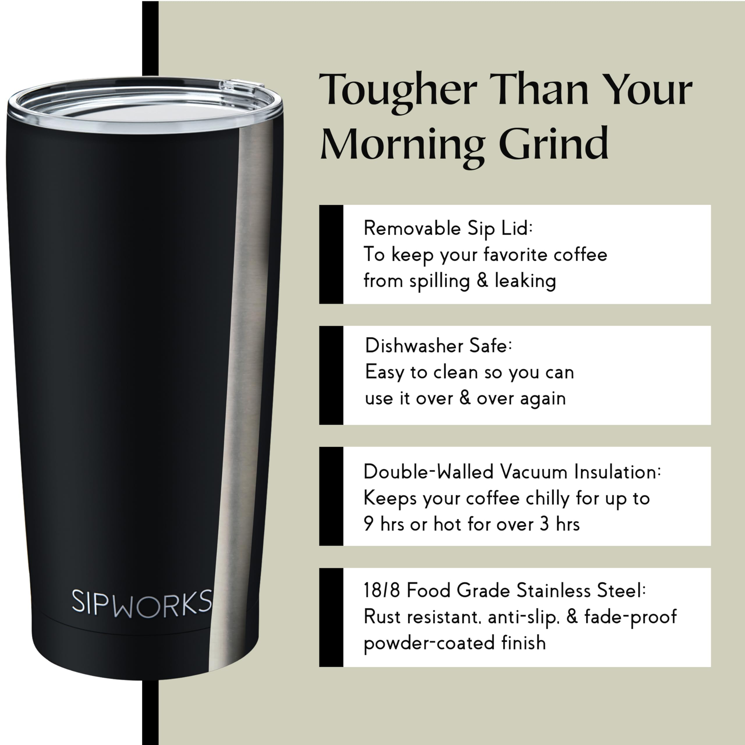 Sipworks Coffee Tumblers With Lids - 20Z Stainless Steel Coffee Tumbler With Double Walled Vacuum Insulation For Hot & Cold Drin