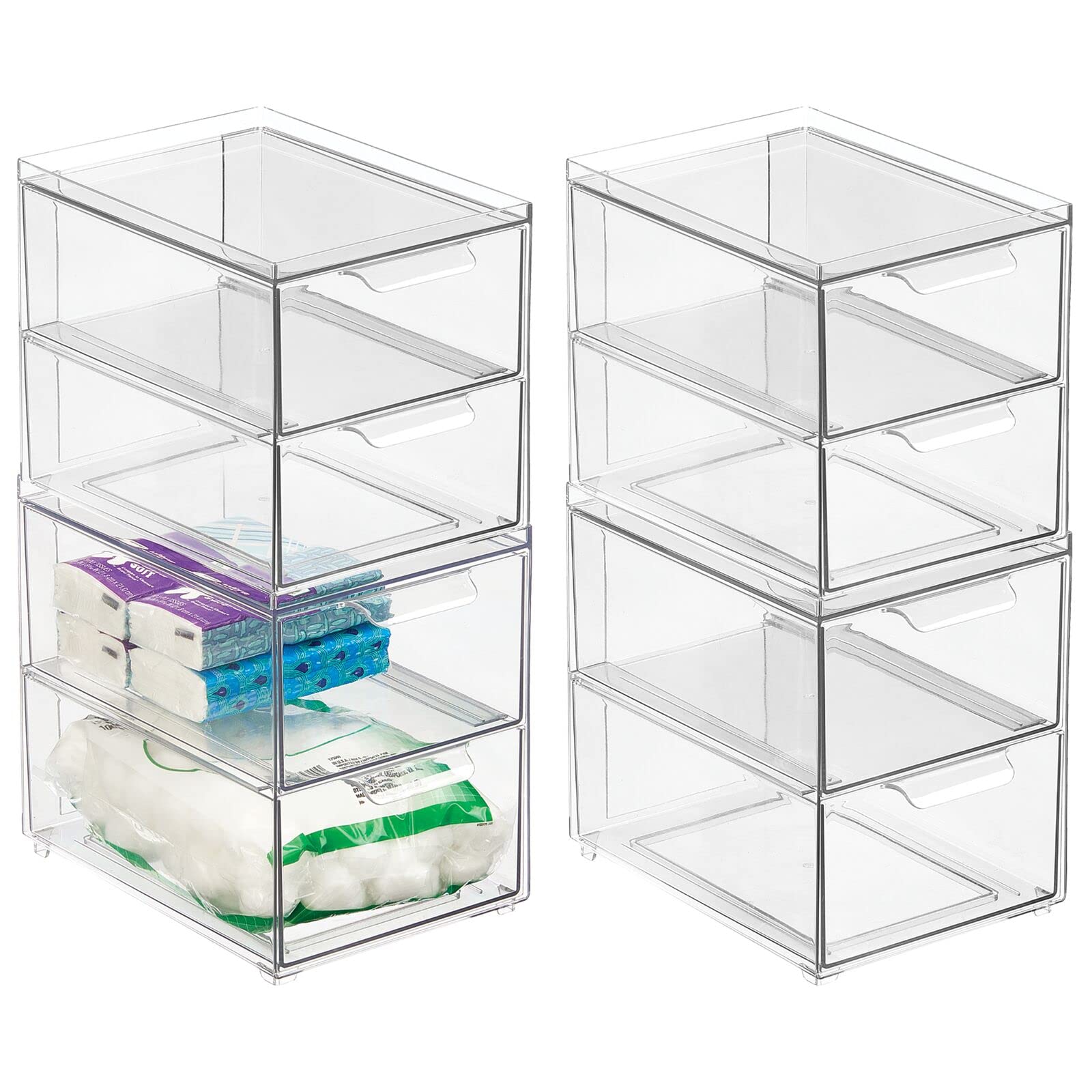 mDesign Stackable Storage Containers Box with 2 PullOut Drawers  Stacking Plastic Drawer Bins for Master or Guest Bathroom, Li