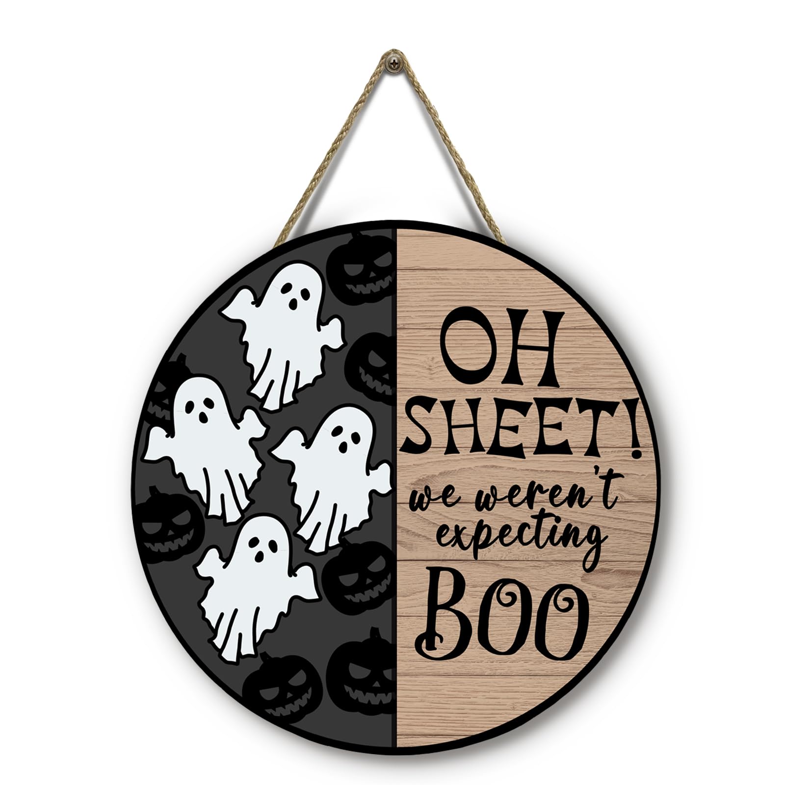 Dacawin Halloween Spooky Ghost Door Sign for Front Door Horror Boo Pumpkins Door Wall Hangers Welcome Wooden Hanging Sign for Ho