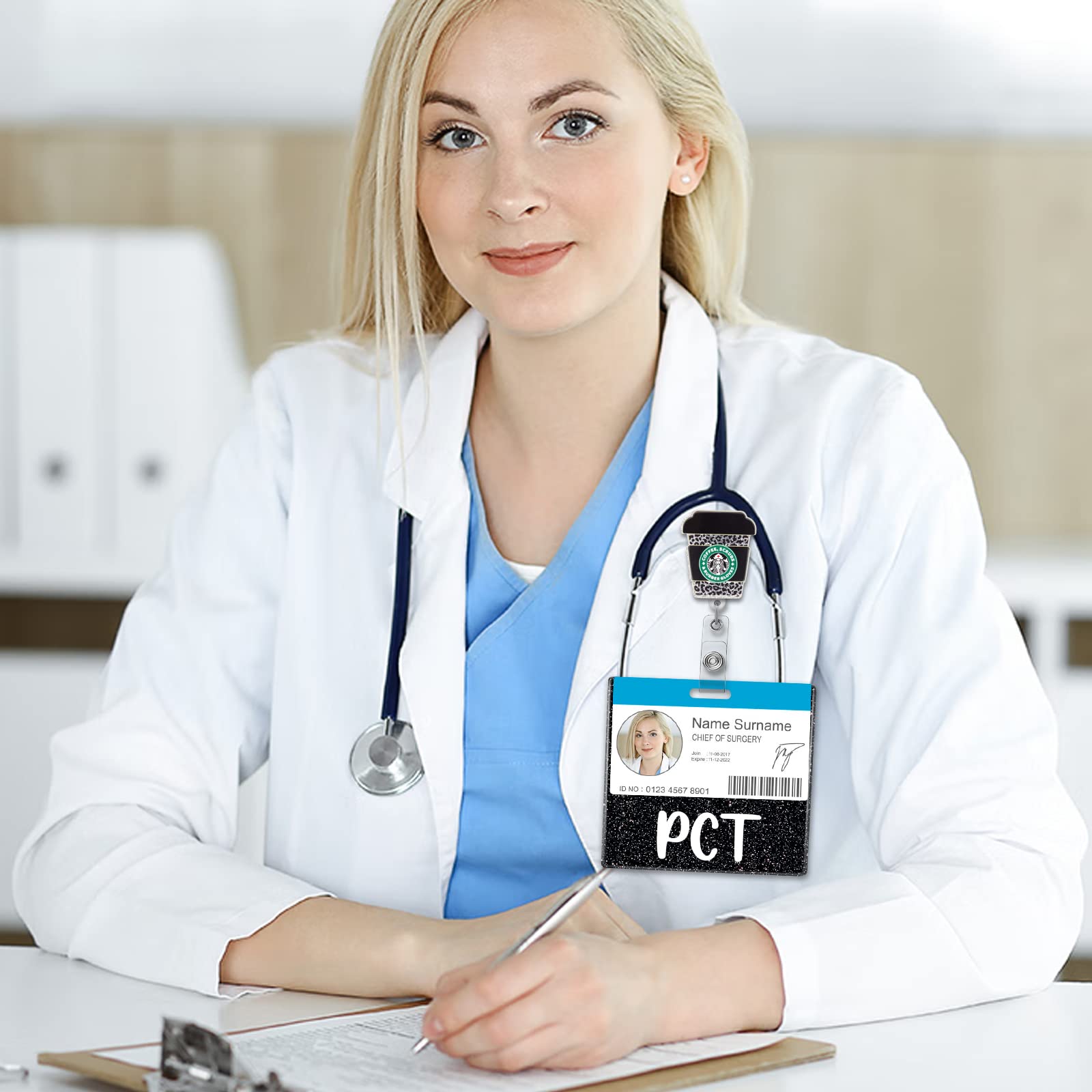 Plifal Pct Badge Buddy Card Holder Nurse Nursing Accessories Patient Care Technician Glitter Black Horizontal Id Name Identifica