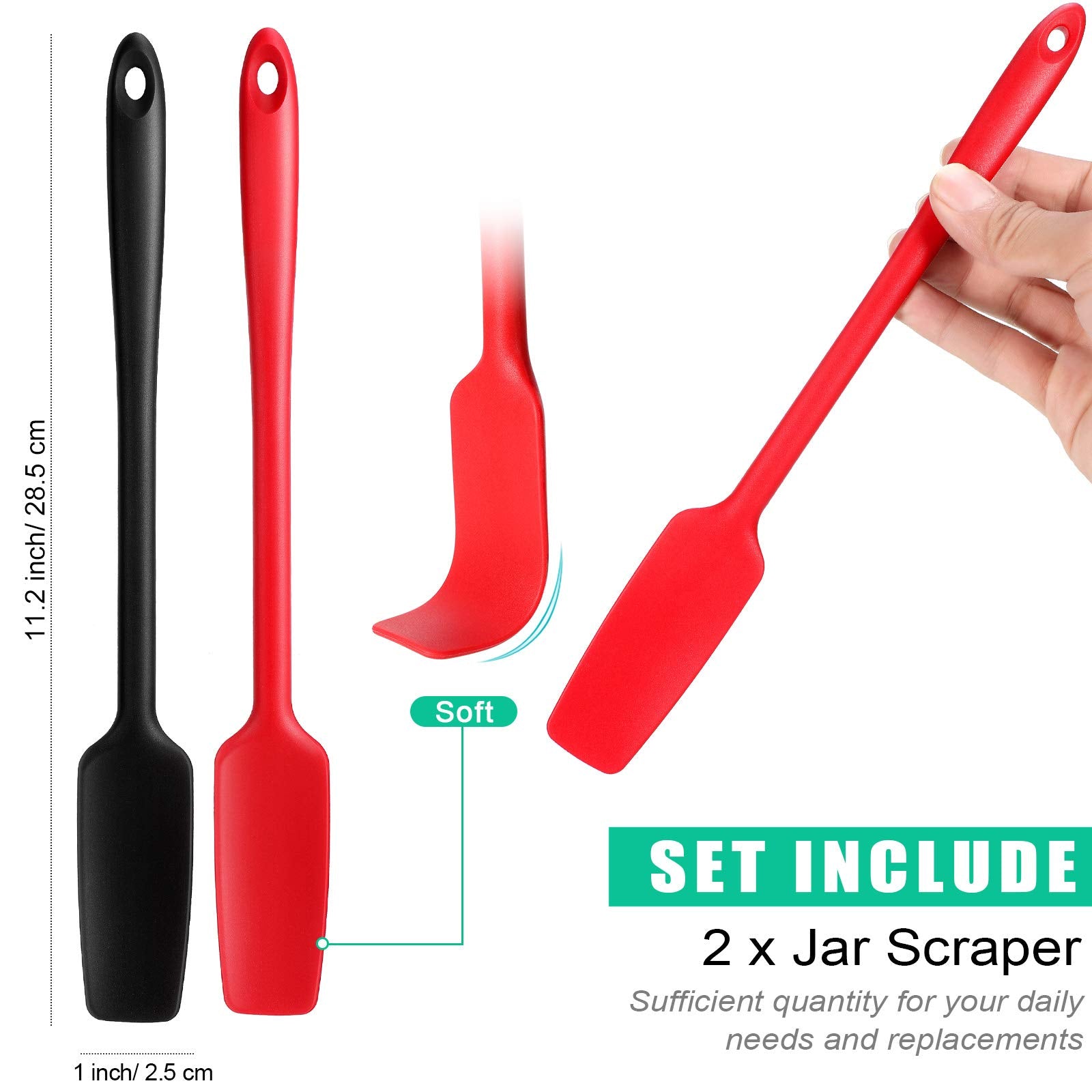 Long Handle Silicone Jar Spatula Kitchen Scraper Spatula Non-Stick Rubber Scraper Silicone Scraper For Jars, Smoothies, Blenders